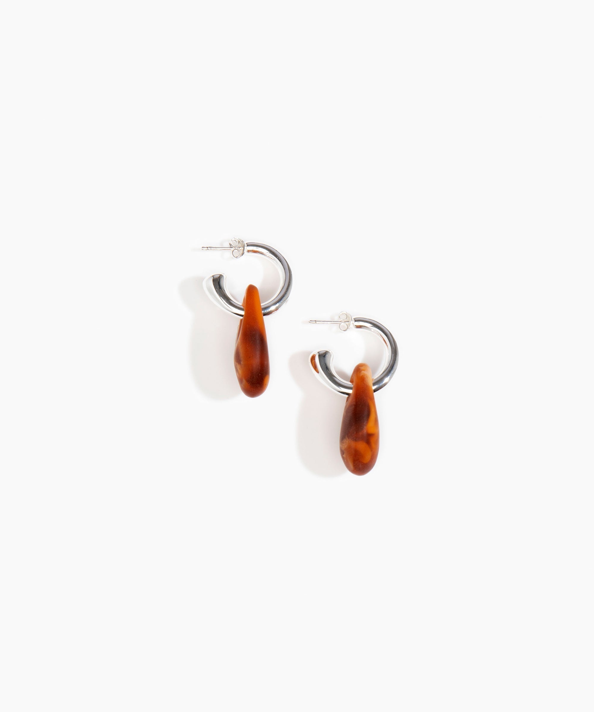 Dinosaur Designs Small Rock Hoop Earrings Earrings in Dark Horn color resin with Silver-Plated Brass Hoop Material