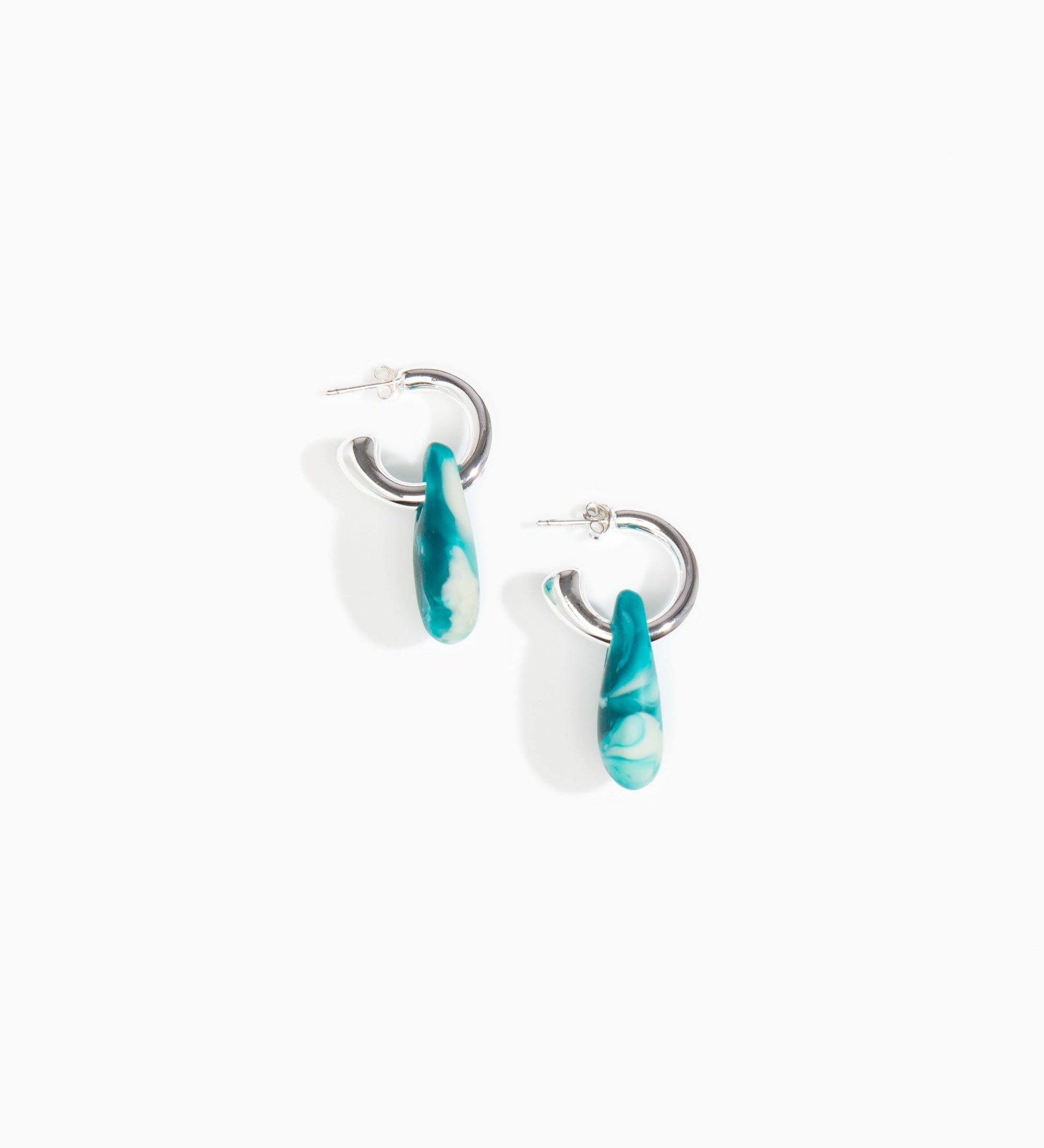 Dinosaur Designs Small Rock Hoop Earrings Earrings in Lagoon color resin with Silver-Plated Brass Hoop Material