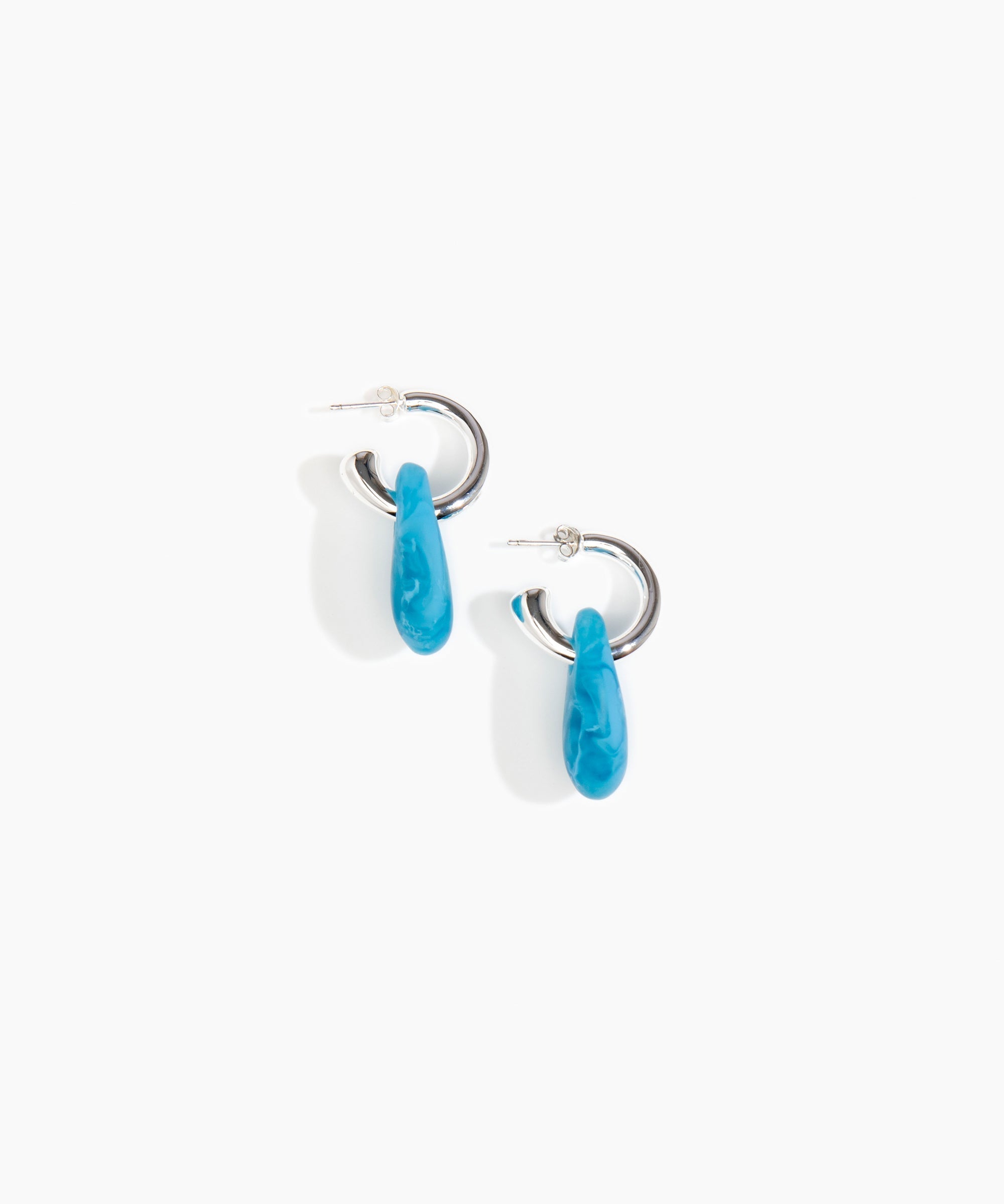 Dinosaur Designs Small Rock Hoop Earrings Earrings in Sky color resin with Silver-Plated Brass Hoop Material