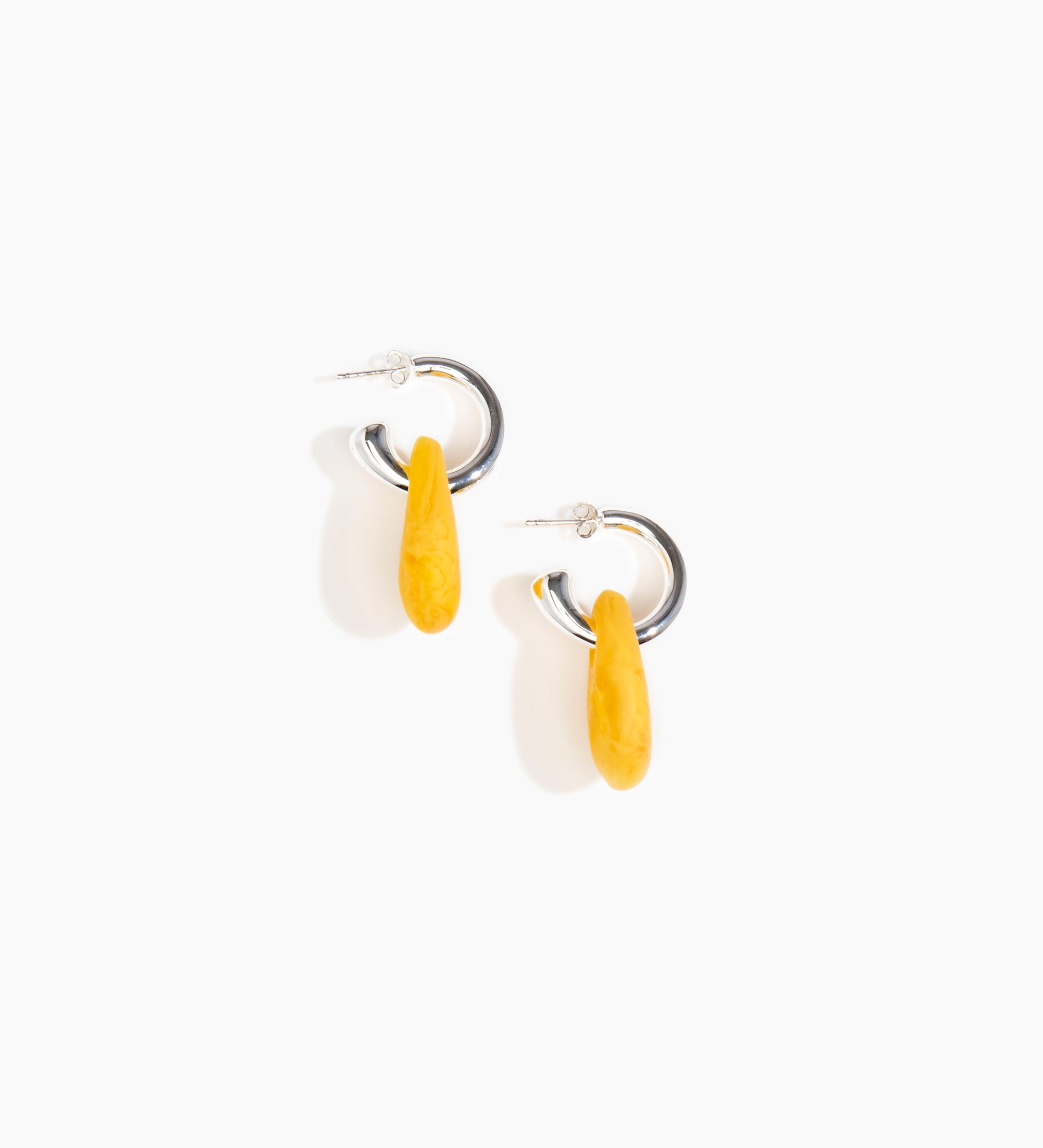 Dinosaur Designs Small Rock Hoop Earrings Earrings in Honeycomb color resin with Silver-Plated Brass Hoop Material