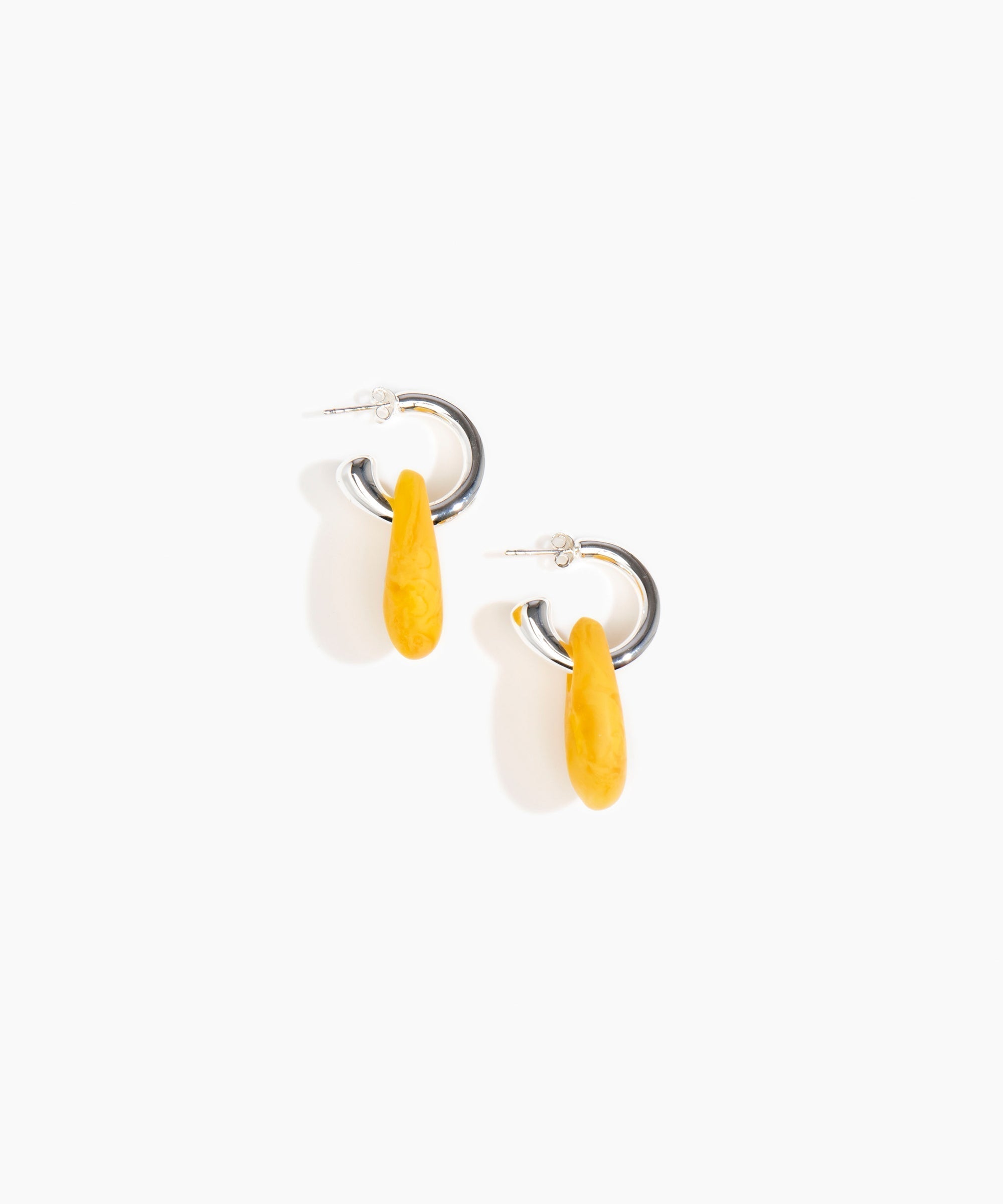 Dinosaur Designs Small Rock Hoop Earrings Earrings in Honeycomb color resin with Silver-Plated Brass Hoop Material