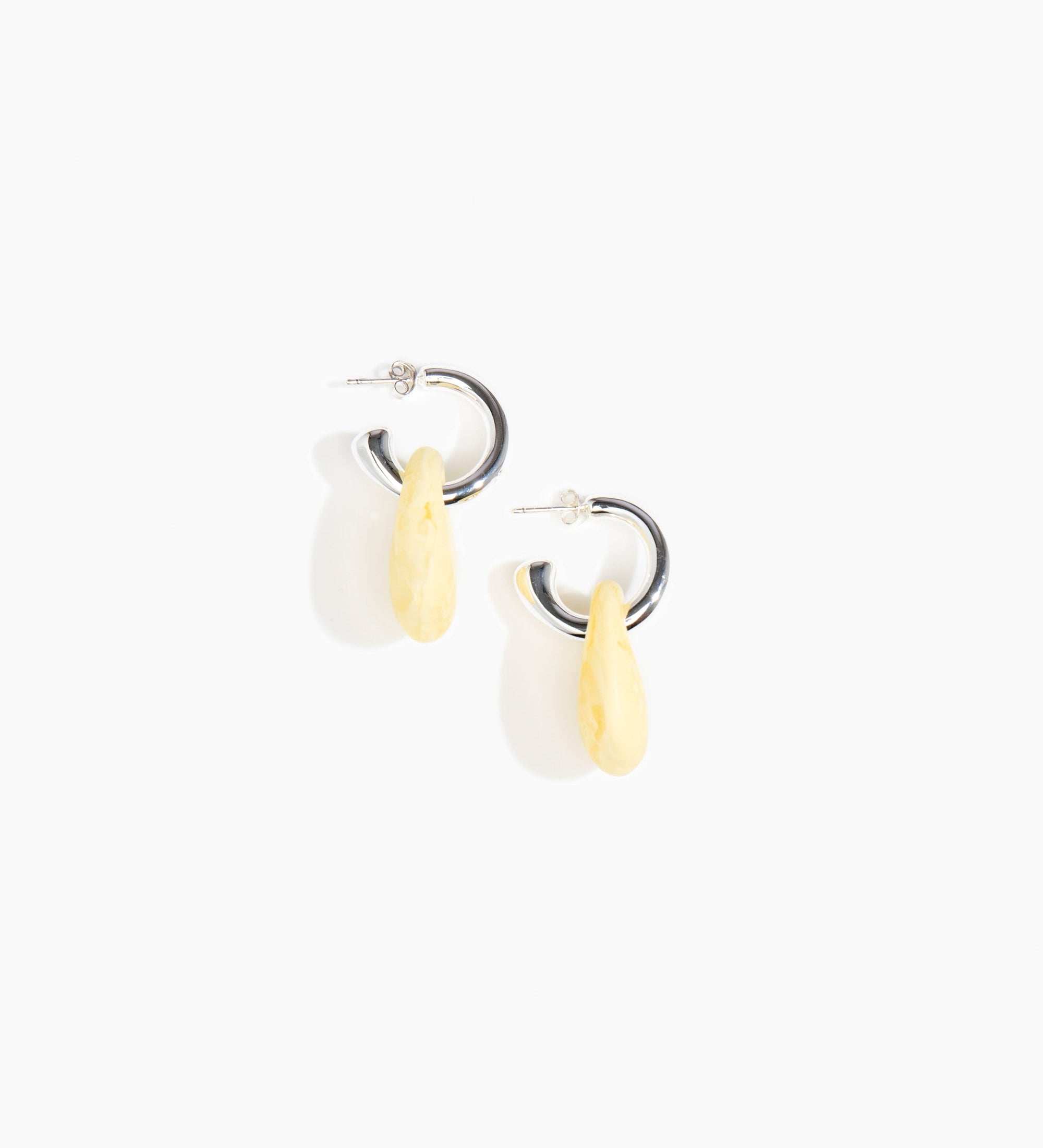 Dinosaur Designs Small Rock Hoop Earrings Earrings in Lemon color resin with Silver-Plated Brass Hoop Material