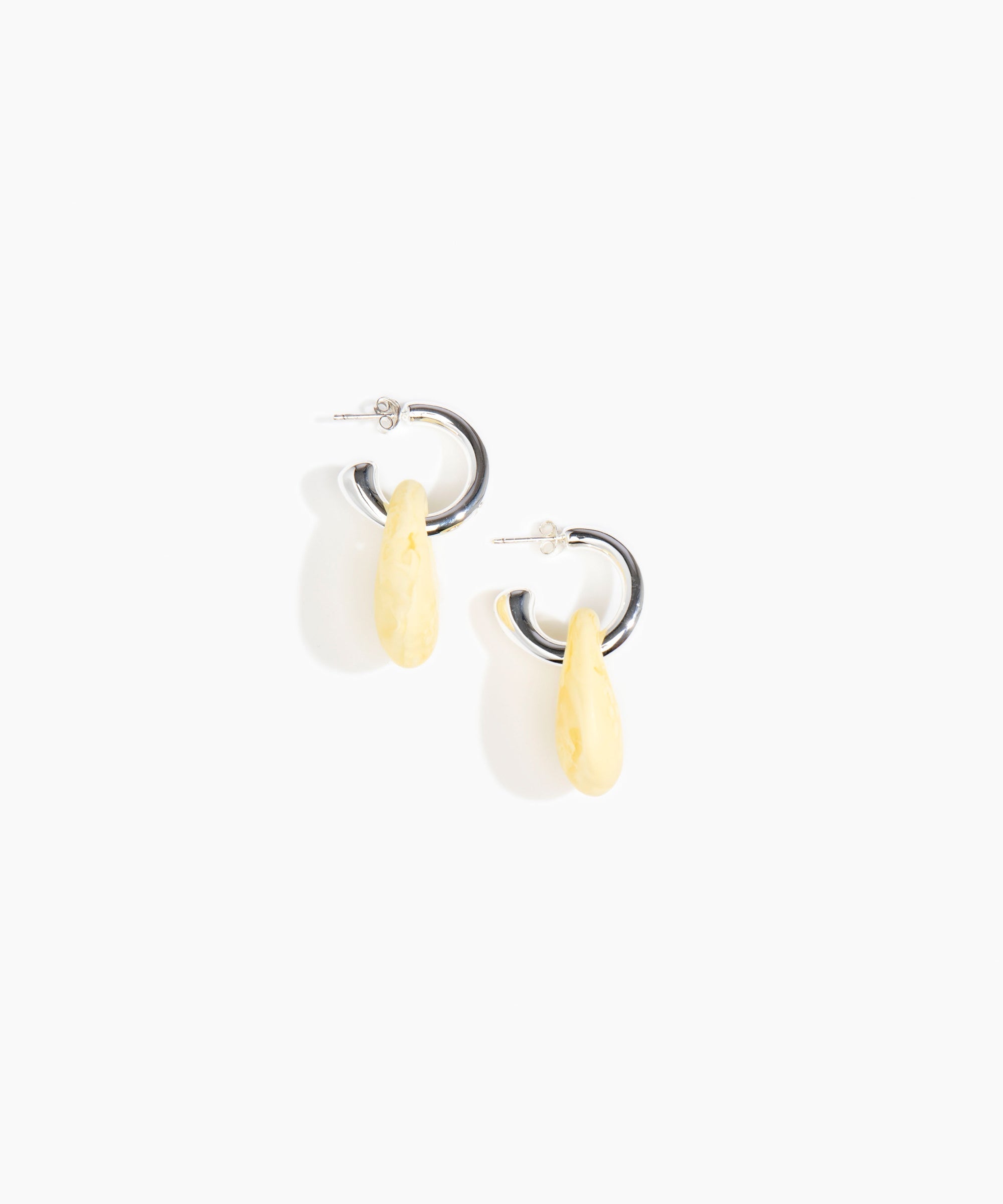 Dinosaur Designs Small Rock Hoop Earrings Earrings in Lemon color resin with Silver-Plated Brass Hoop Material