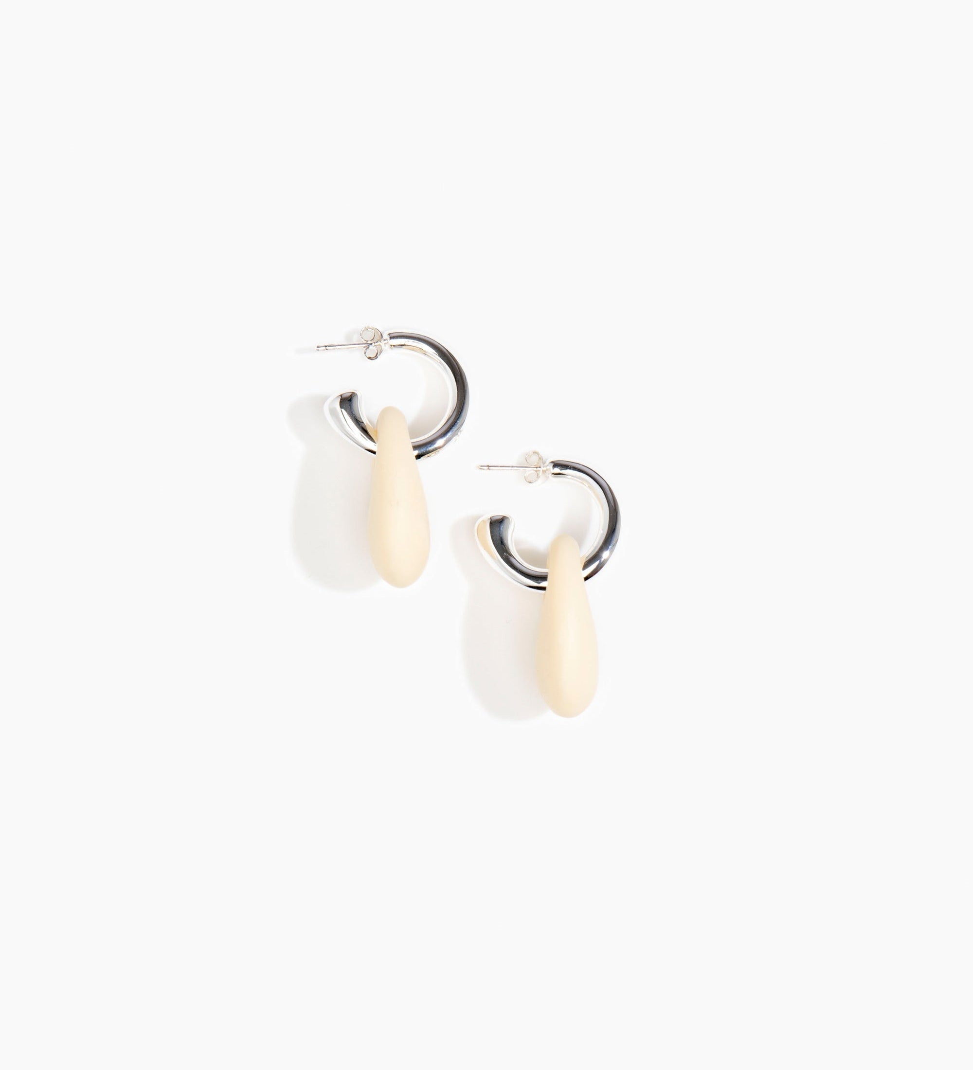 Dinosaur Designs Small Rock Hoop Earrings Earrings in Cream color resin with Silver-Plated Brass Hoop Material