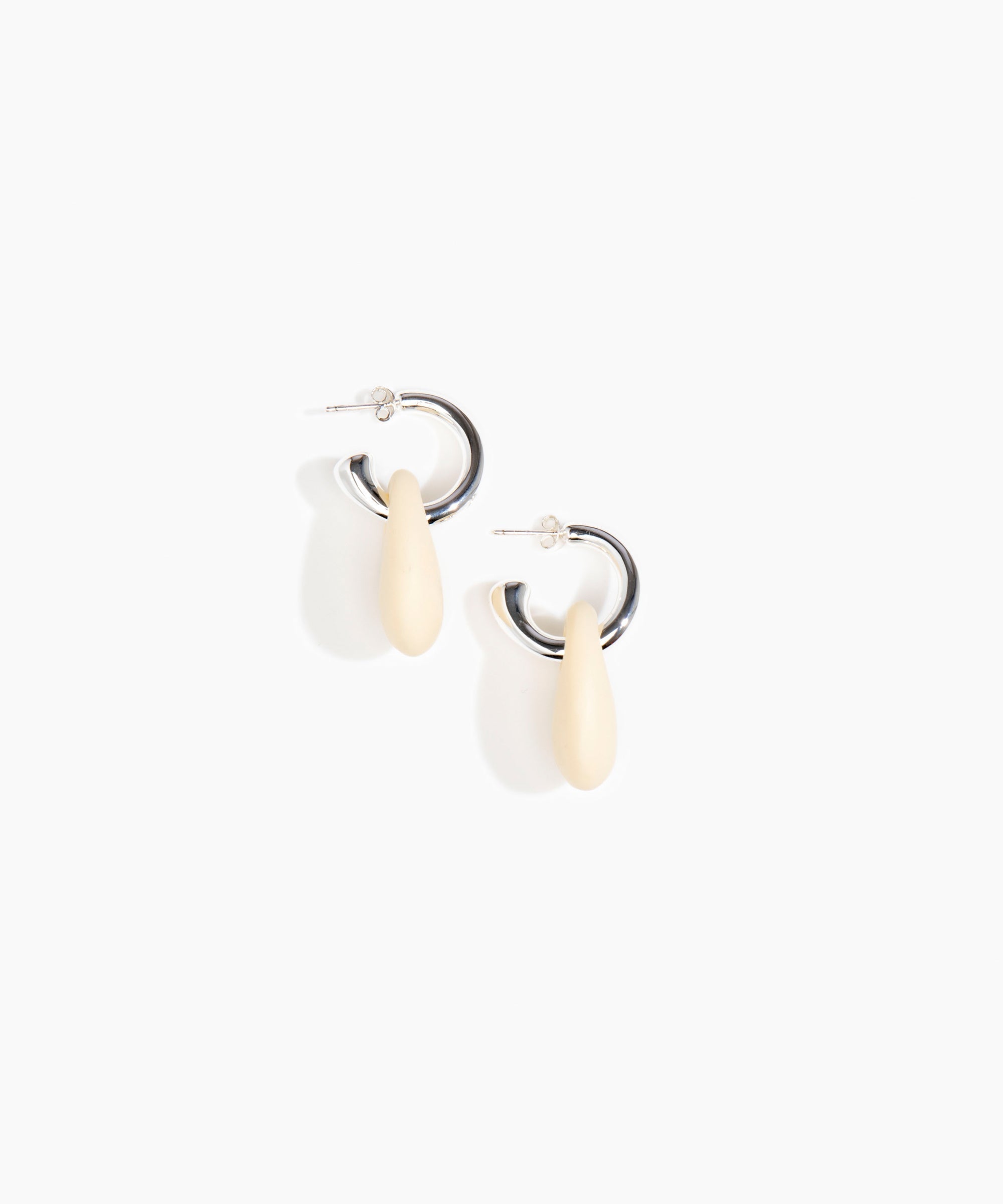 Dinosaur Designs Small Rock Hoop Earrings Earrings in Cream color resin with Silver-Plated Brass Hoop Material