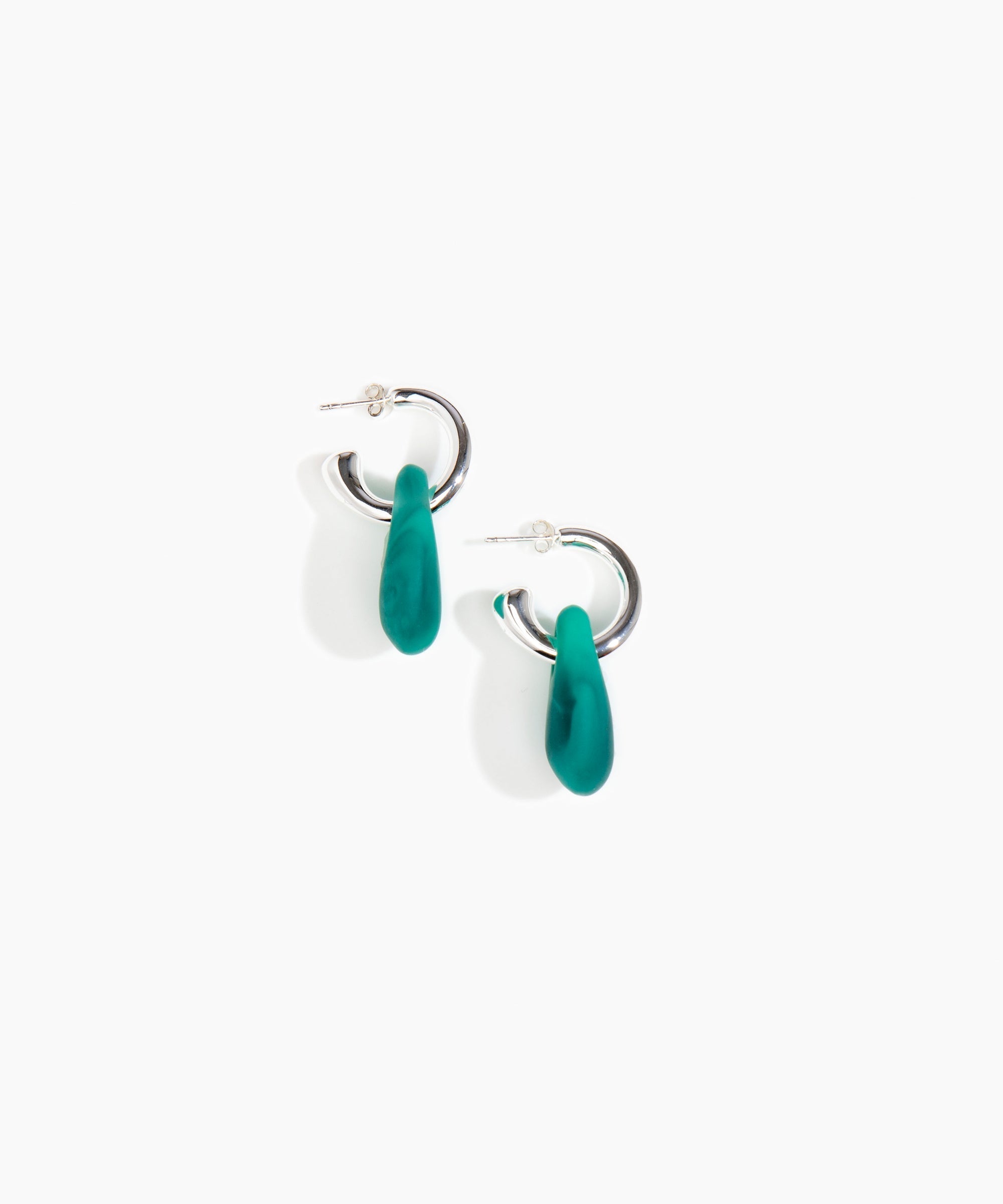 Dinosaur Designs Small Rock Hoop Earrings Earrings in Mineral Swirl color resin with Silver-Plated Brass Hoop Material