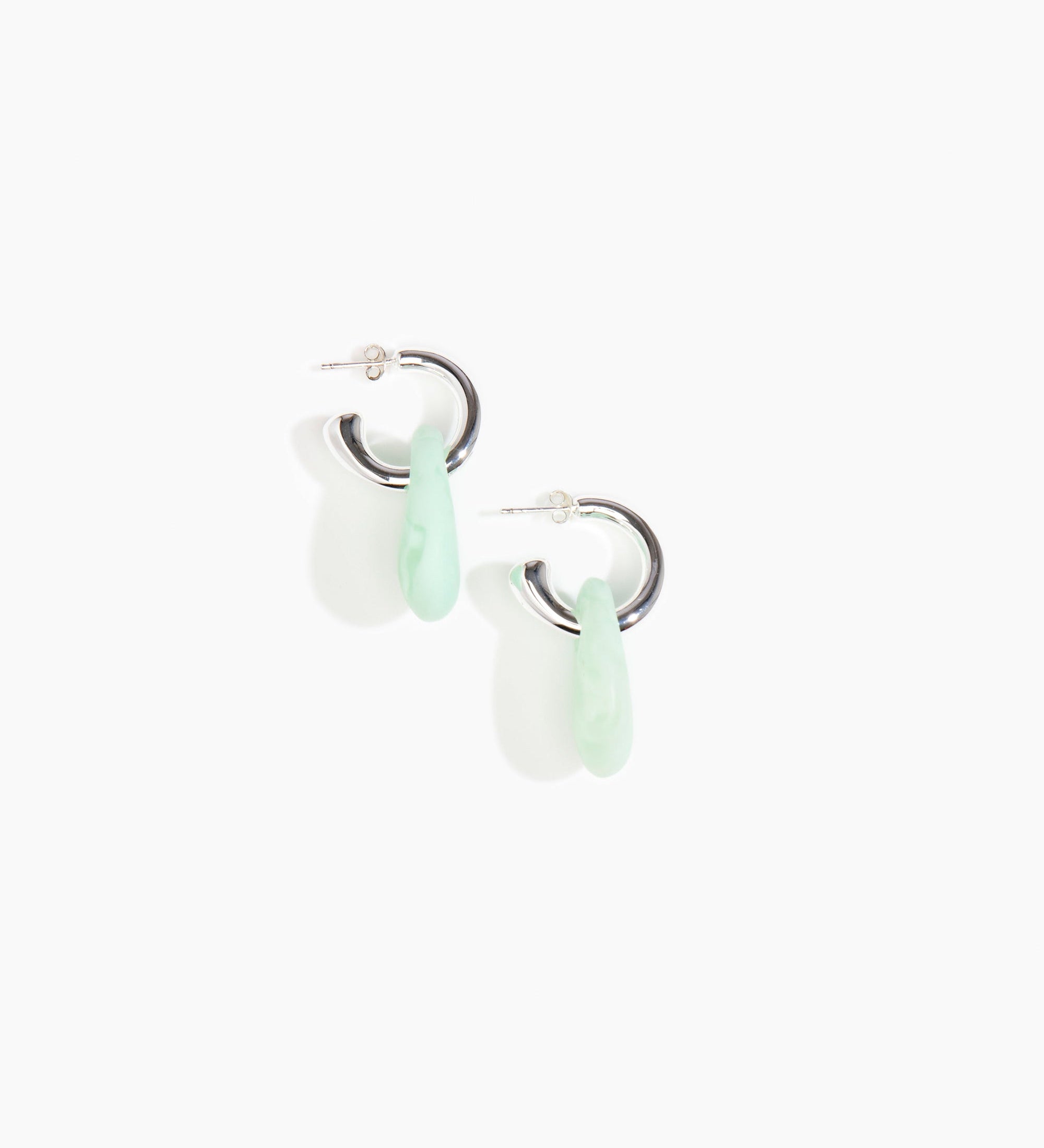 Dinosaur Designs Small Rock Hoop Earrings Earrings in Mint color resin with Silver-Plated Brass Hoop Material