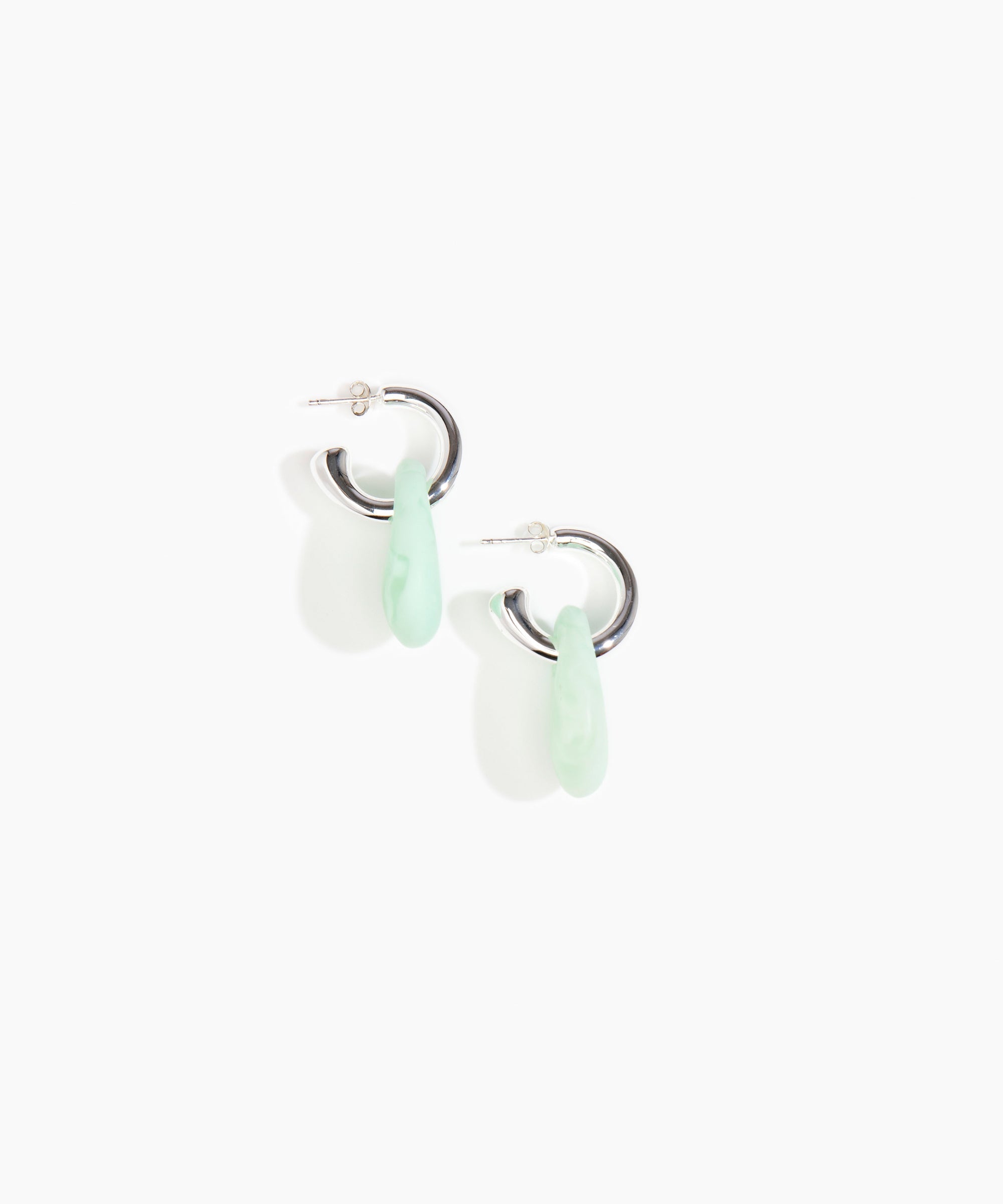 Dinosaur Designs Small Rock Hoop Earrings Earrings in Mint color resin with Silver-Plated Brass Hoop Material