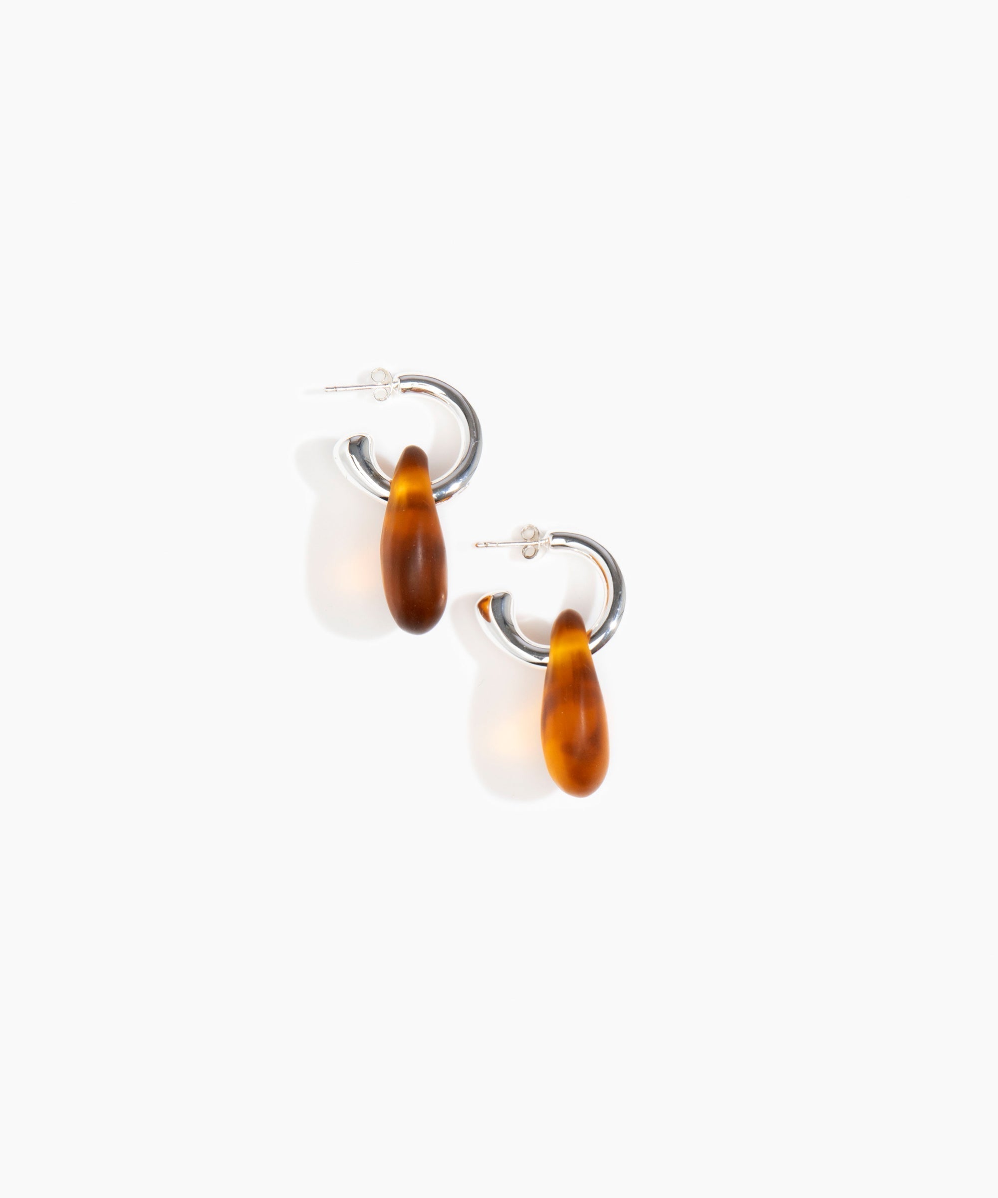 Dinosaur Designs Small Rock Hoop Earrings Earrings in Tortoise color resin with Silver-Plated Brass Hoop Material