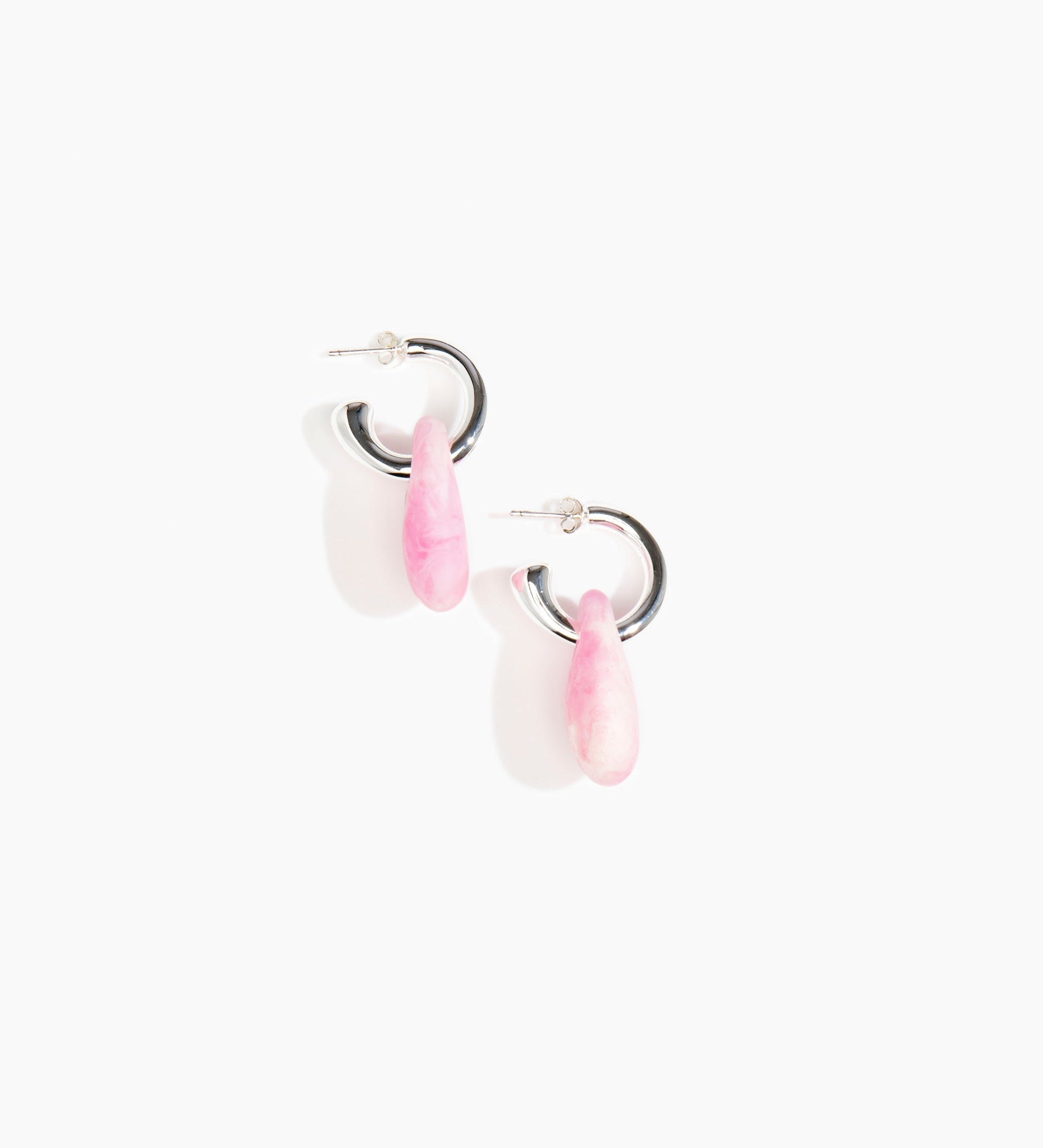 Dinosaur Designs Small Rock Hoop Earrings Earrings in Shell Pink Colour resin with Silver-Plated Brass Hoop Material