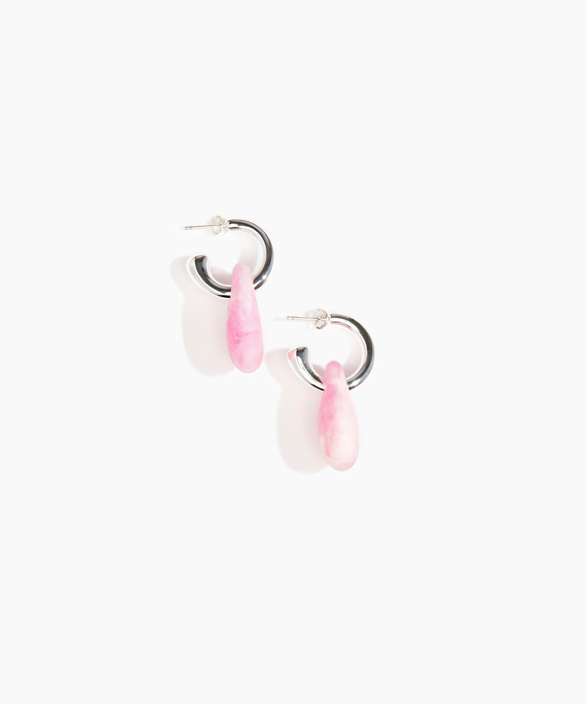 Dinosaur Designs Small Rock Hoop Earrings Earrings in Shell Pink Colour resin with Silver-Plated Brass Hoop Material