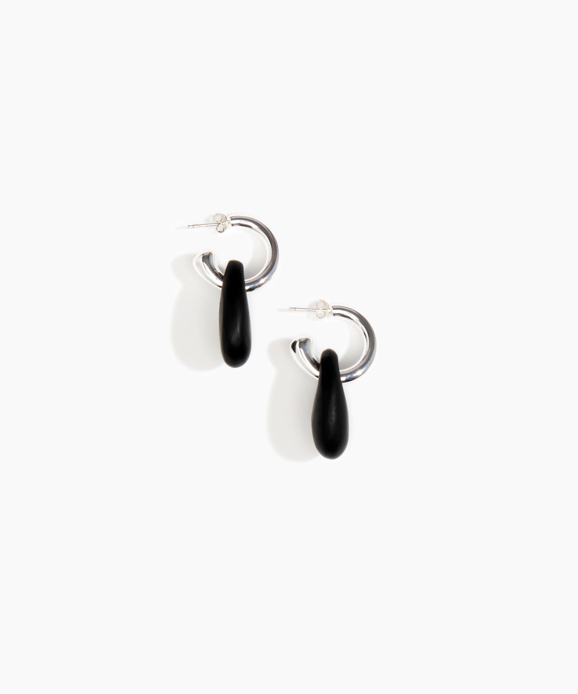 Dinosaur Designs Small Rock Hoop Earrings Earrings in Black color resin with Silver-Plated Brass Hoop Material