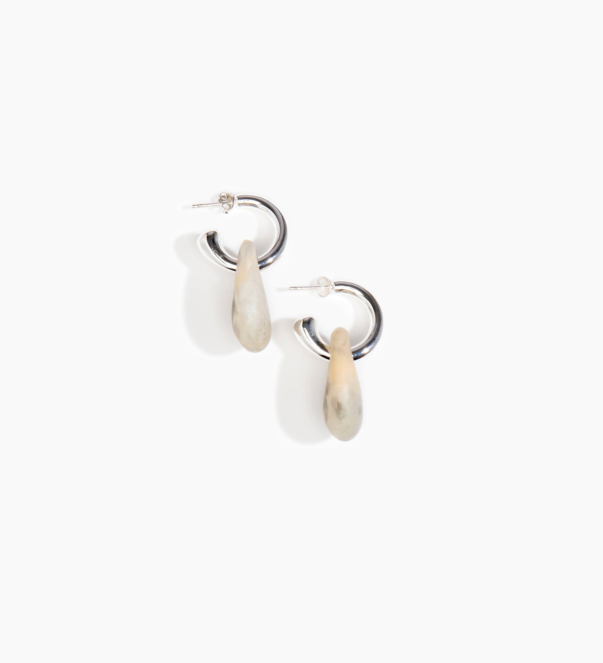 Dinosaur Designs Small Rock Hoop Earrings Earrings in Sandy Pearl color resin with Silver-Plated Brass Hoop Material