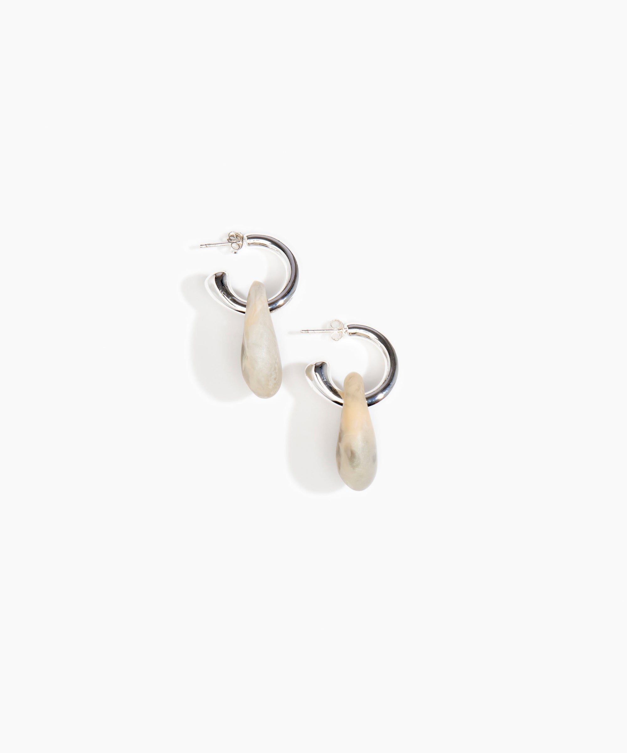 Dinosaur Designs Small Rock Hoop Earrings Earrings in Sandy Pearl color resin with Silver-Plated Brass Hoop Material