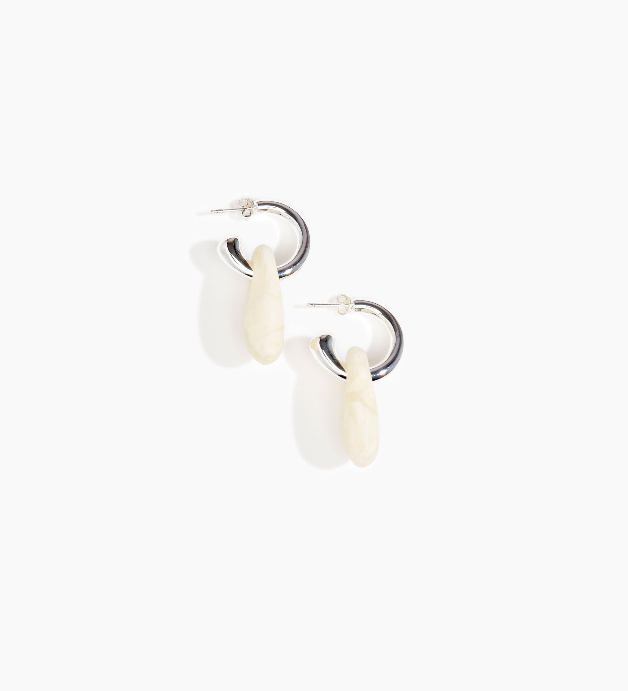 Dinosaur Designs Small Rock Hoop Earrings Earrings in Chalk Swirl color resin with Silver-Plated Brass Hoop Material