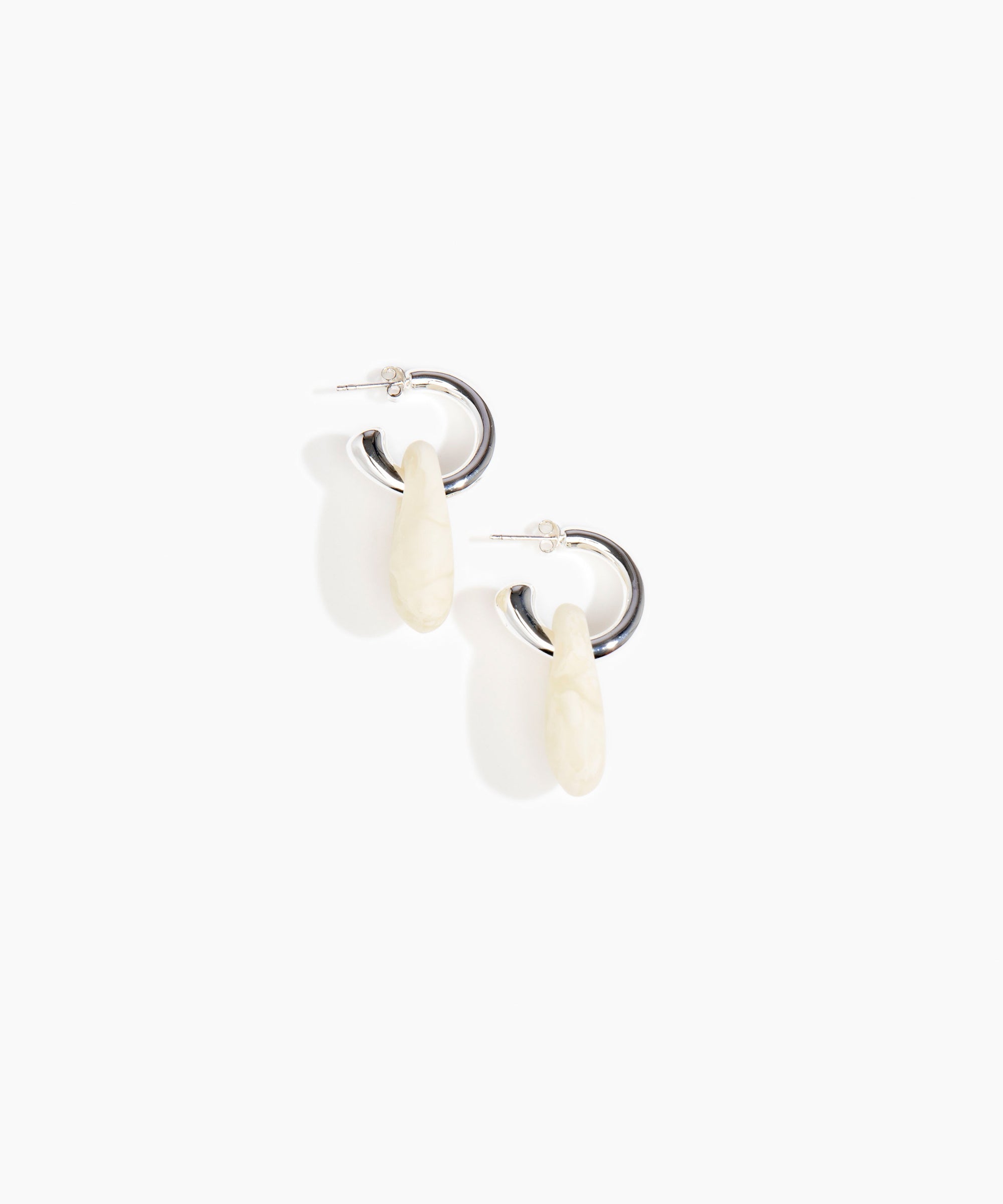 Dinosaur Designs Small Rock Hoop Earrings Earrings in Chalk Swirl color resin with Silver-Plated Brass Hoop Material