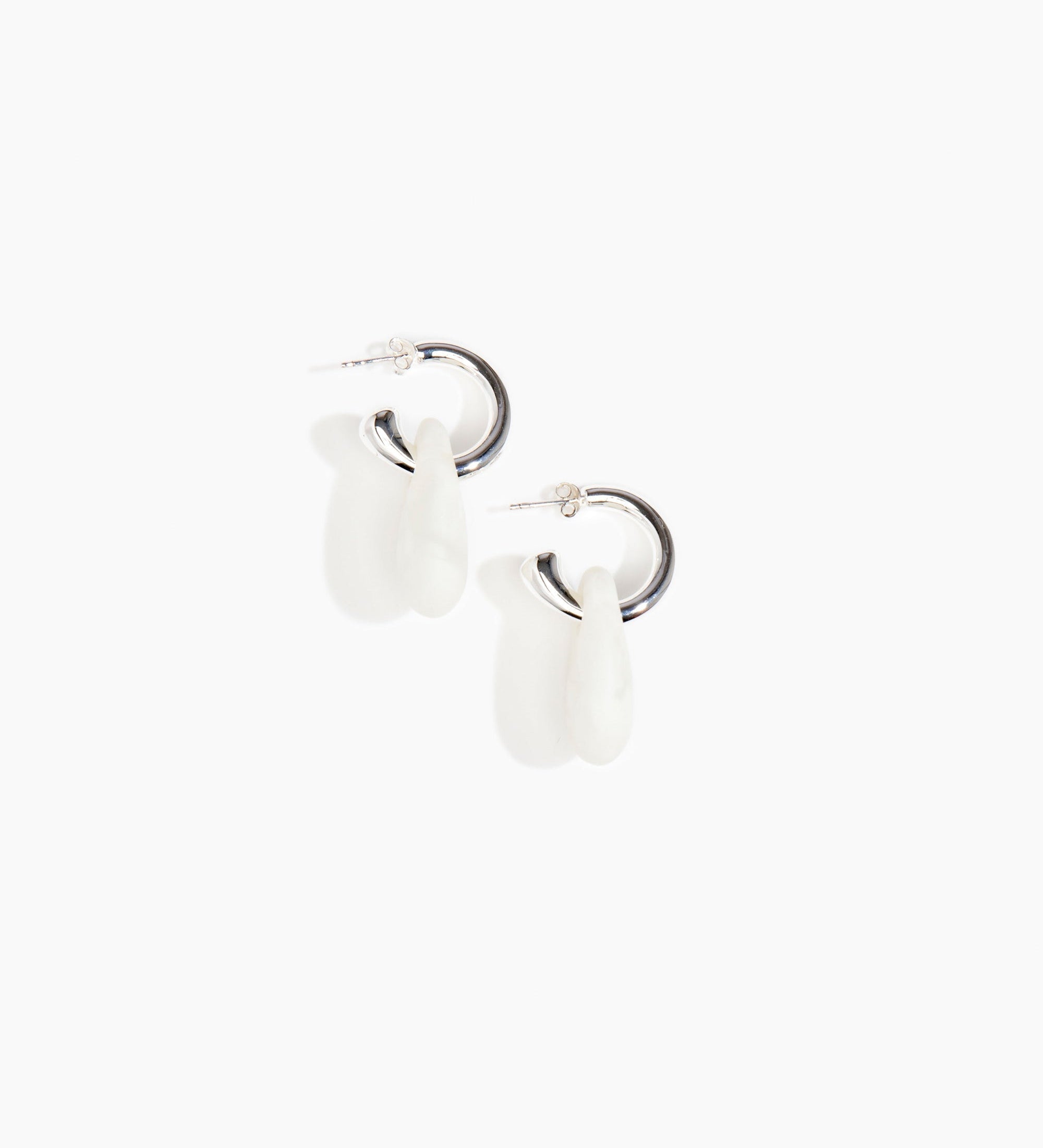 Dinosaur Designs Small Rock Hoop Earrings Earrings in Snow Swirl Colour resin with Silver-Plated Brass Hoop Material