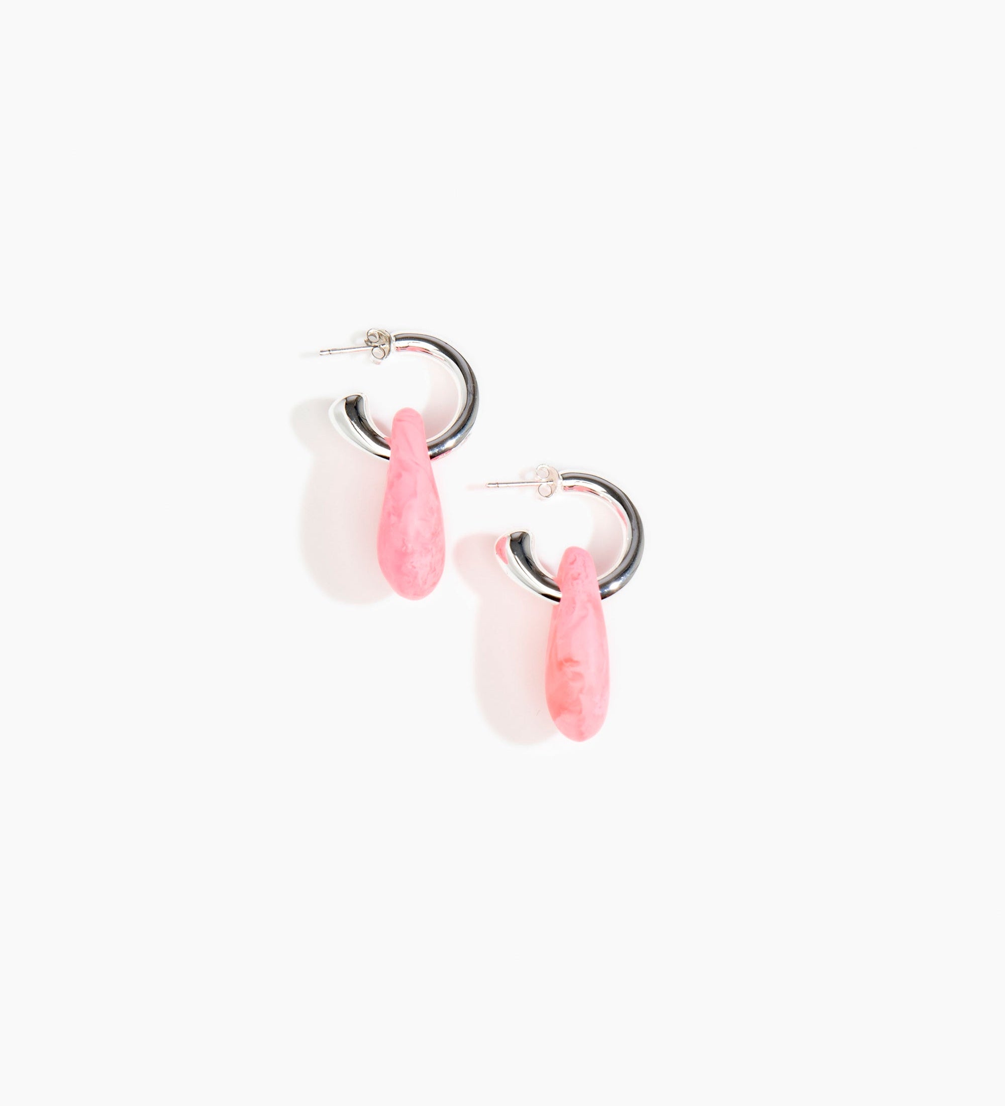 Dinosaur Designs Small Rock Hoop Earrings Earrings in Parakeet color resin with Silver-Plated Brass Hoop Material