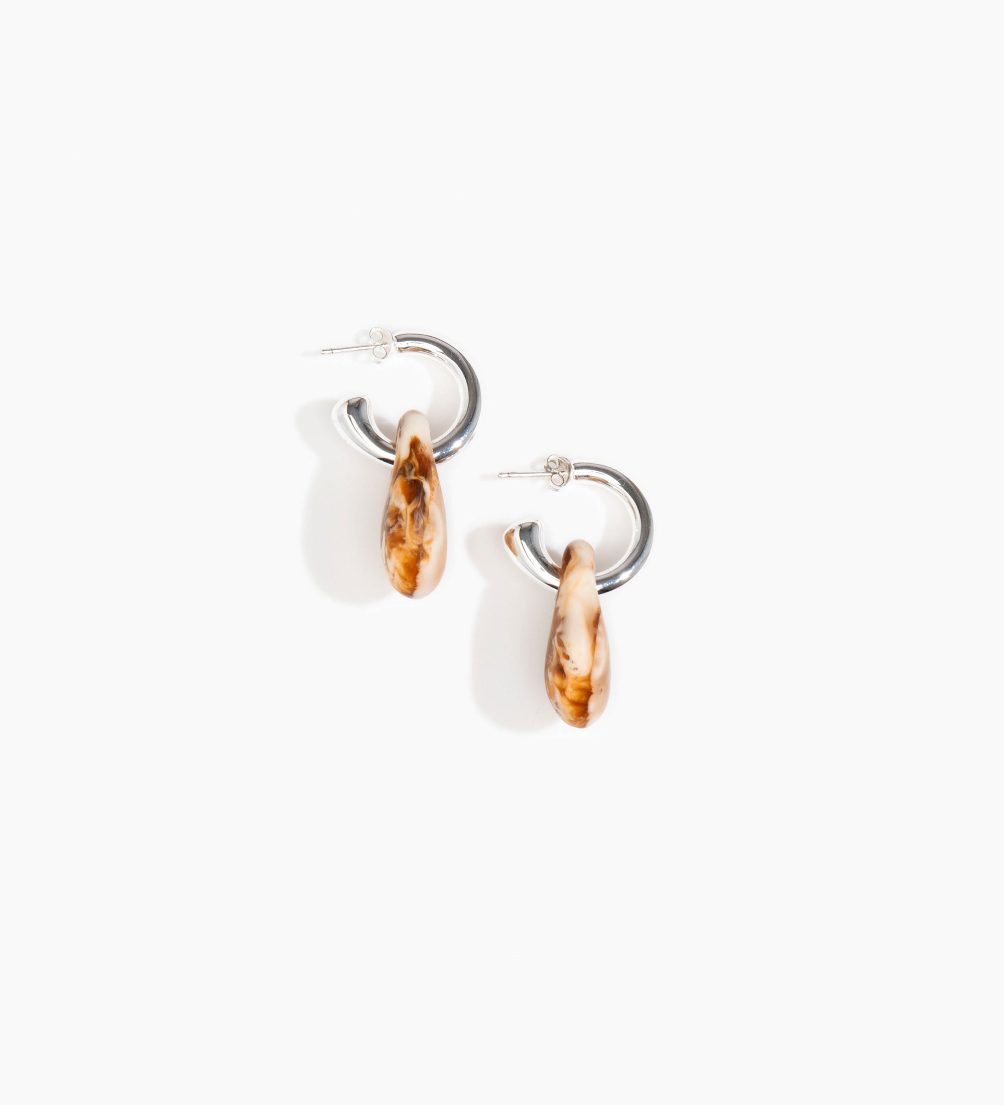 Dinosaur Designs Small Rock Hoop Earrings Earrings in Light Horn color resin with Silver-Plated Brass Hoop Material