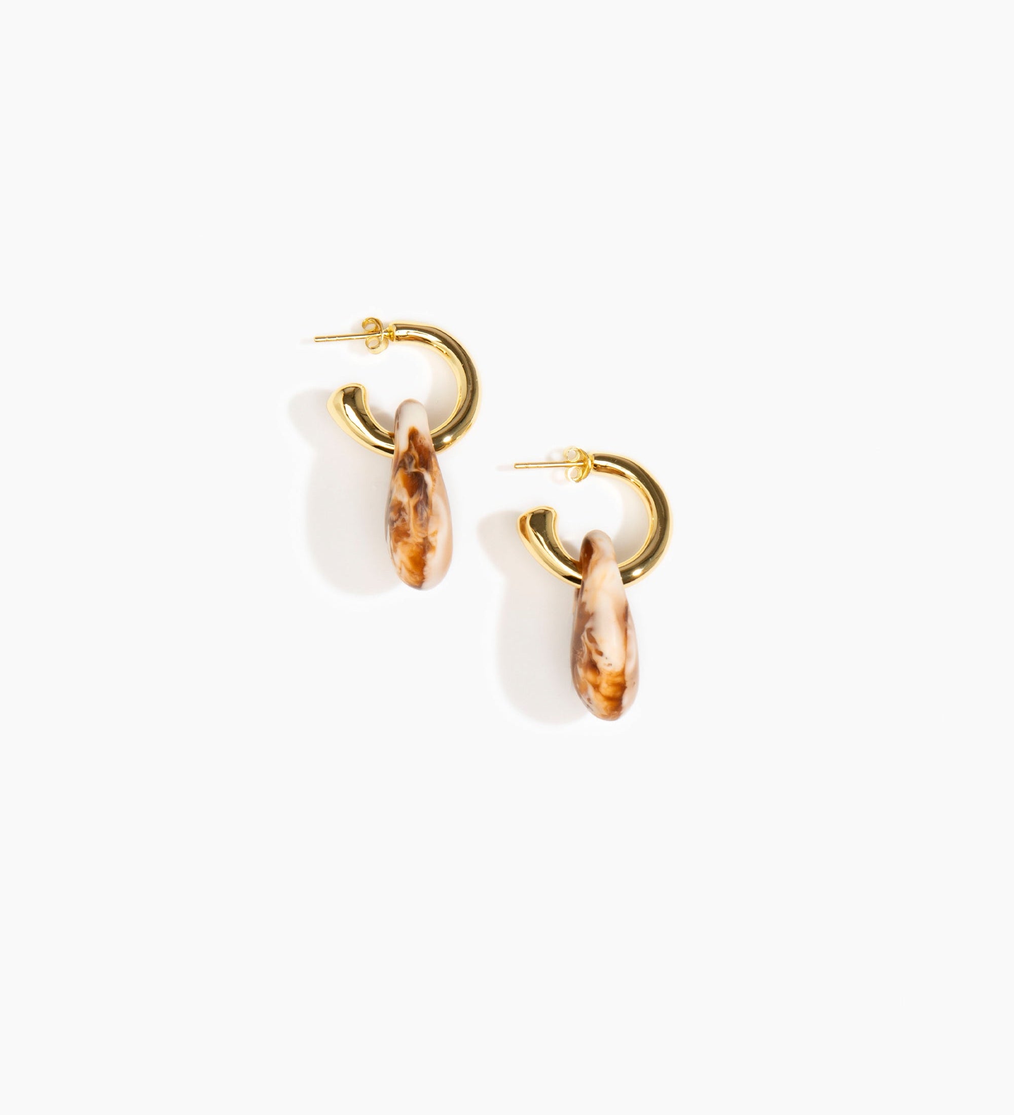 Dinosaur Designs Small Rock Hoop Earrings Earrings in Light Horn color resin with Brass Hoop Material