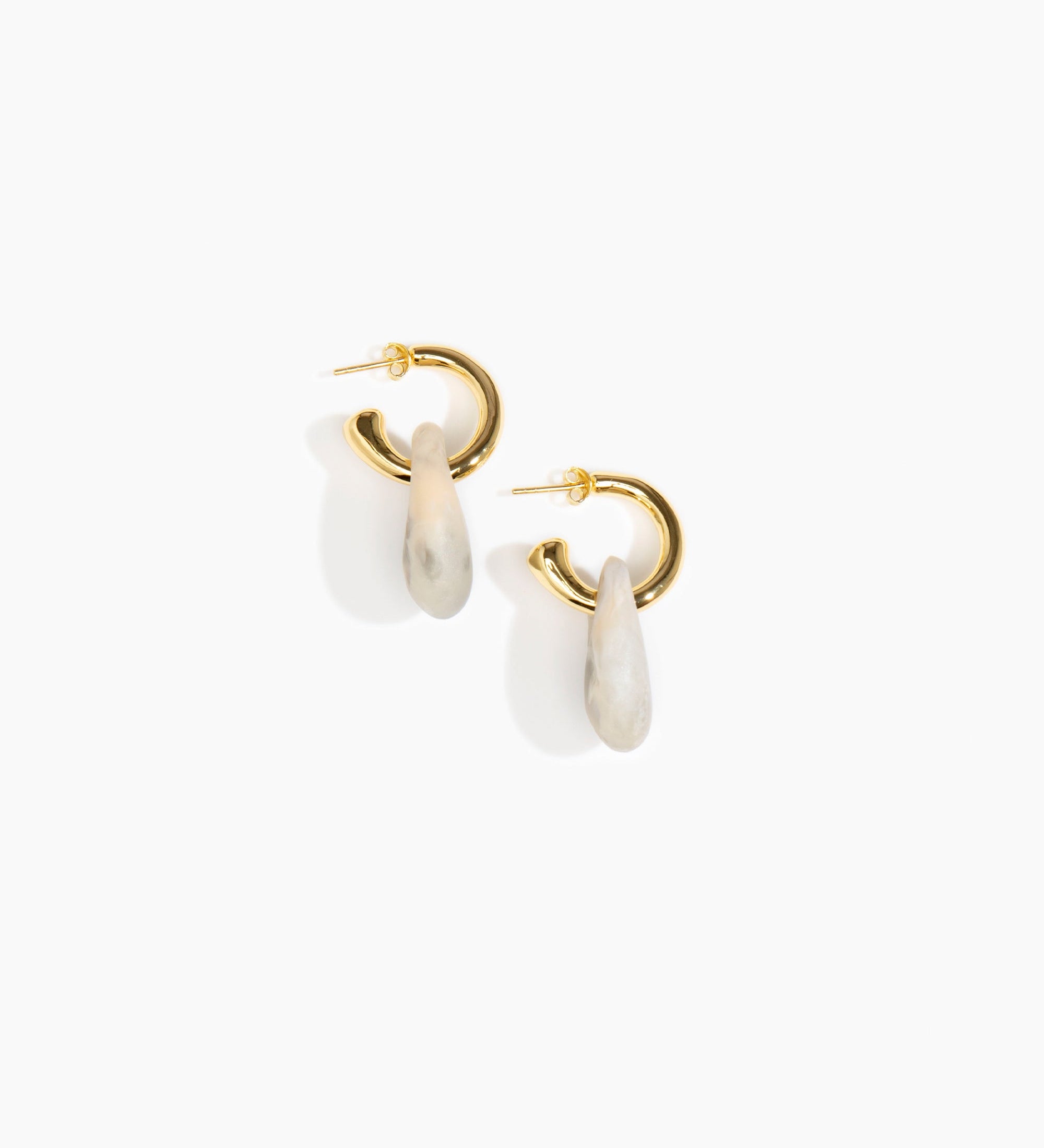 Dinosaur Designs Small Rock Hoop Earrings Earrings in Sandy Pearl color resin with Brass Hoop Material