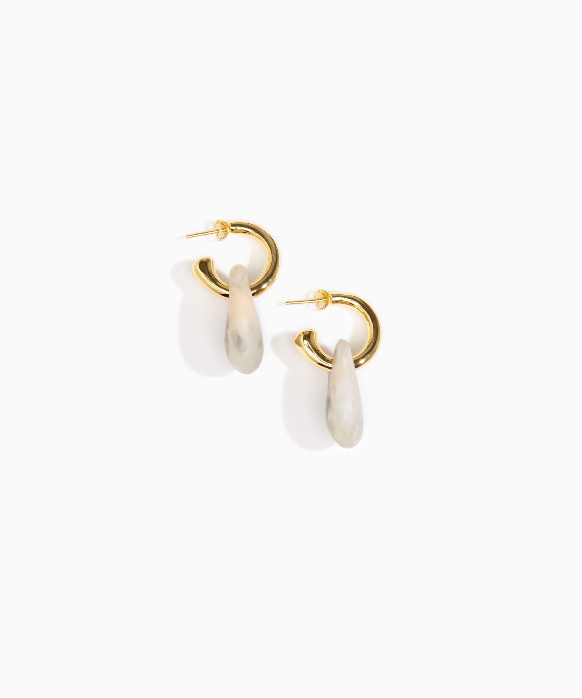 Dinosaur Designs Small Rock Hoop Earrings Earrings in Sandy Pearl color resin with Brass Hoop Material