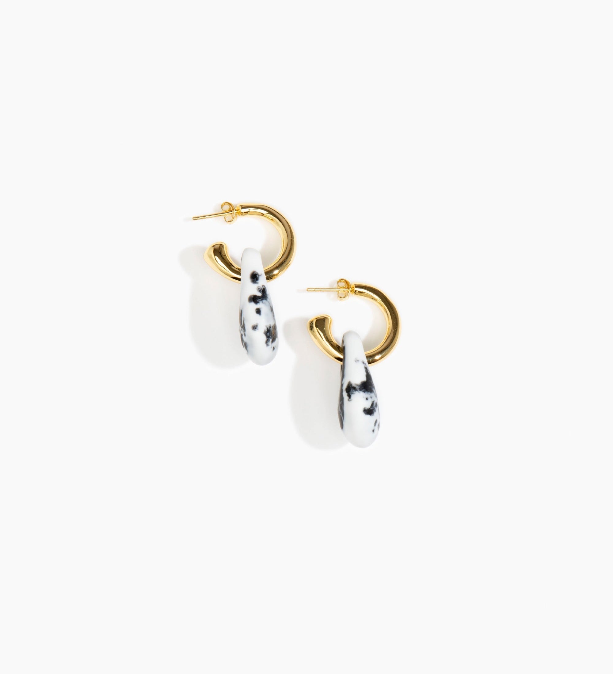 Dinosaur Designs Small Rock Hoop Earrings Earrings in White Marble color resin with Brass Hoop Material