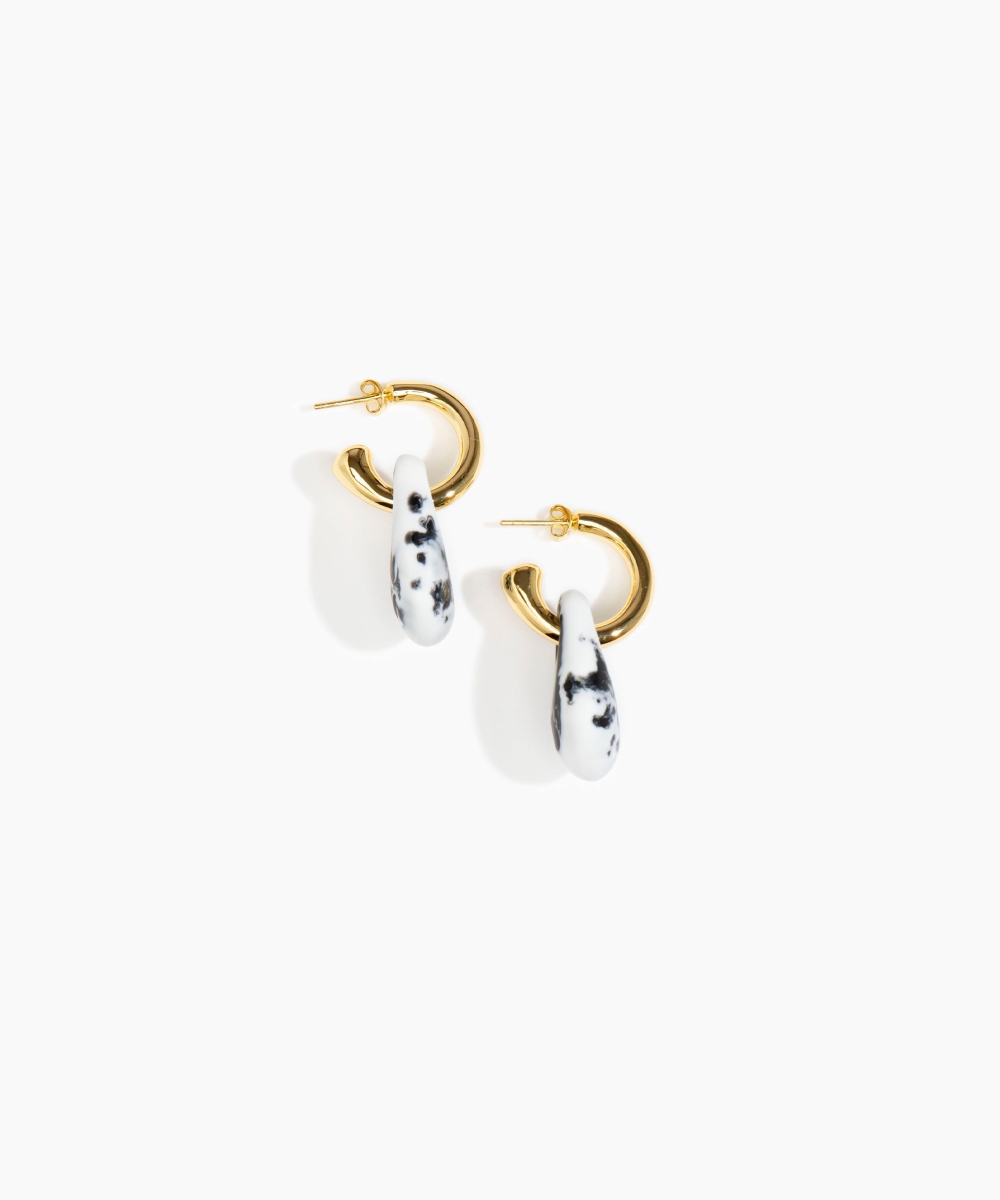 Dinosaur Designs Small Rock Hoop Earrings Earrings in White Marble Colour resin with Brass Hoop Material