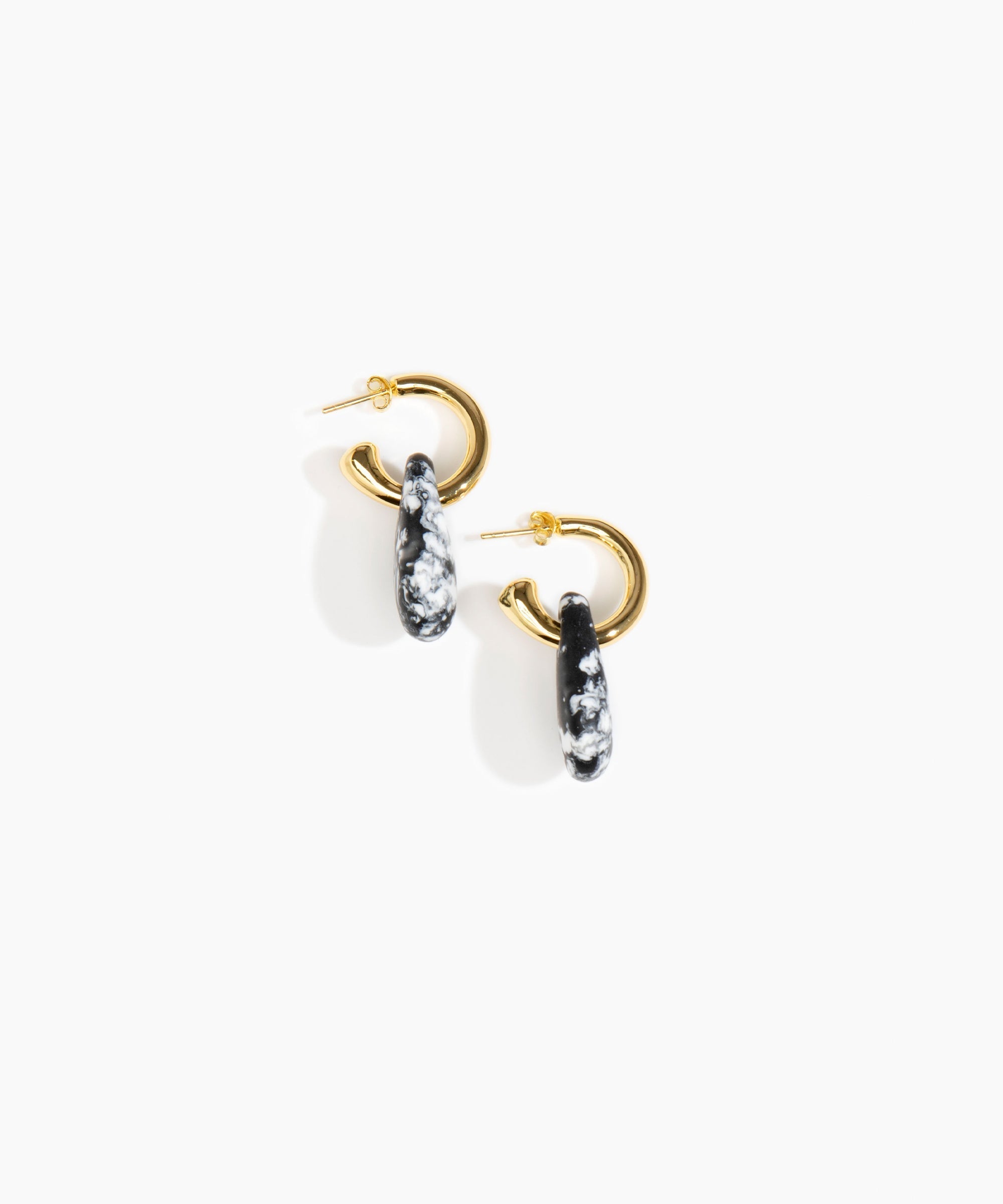 Dinosaur Designs Small Rock Hoop Earrings Earrings in Black Marble color resin with Brass Hoop Material