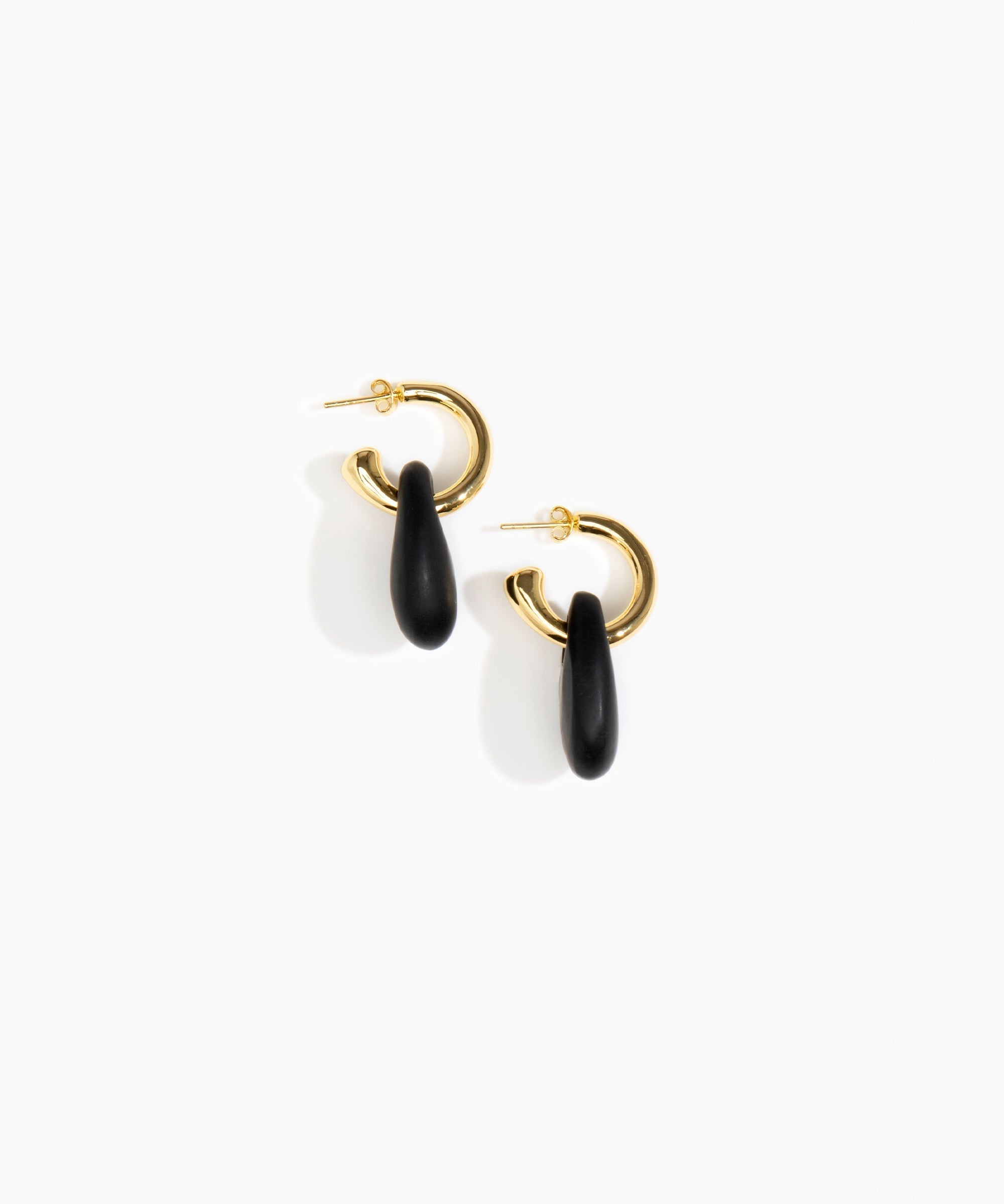 Dinosaur Designs Small Rock Hoop Earrings Earrings in Black color resin with Brass Hoop Material