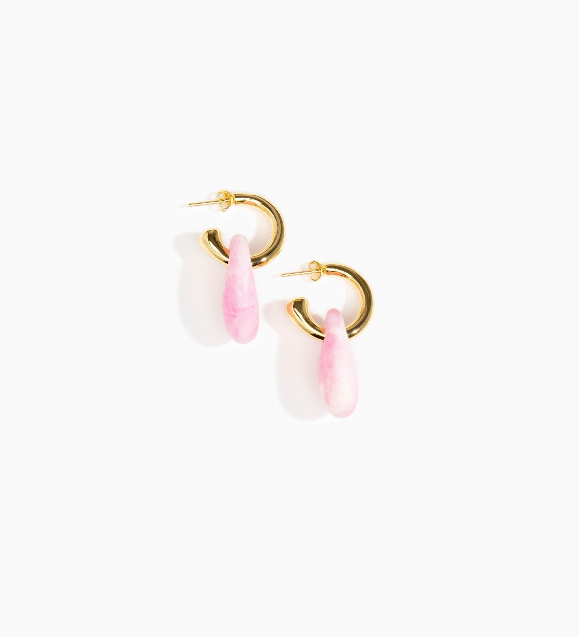 Dinosaur Designs Small Rock Hoop Earrings Earrings in Shell Pink color resin with Brass Hoop Material