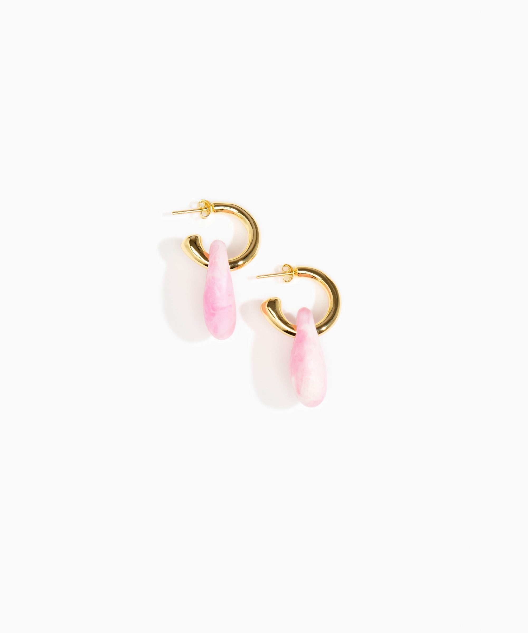 Dinosaur Designs Small Rock Hoop Earrings Earrings in Shell Pink color resin with Brass Hoop Material