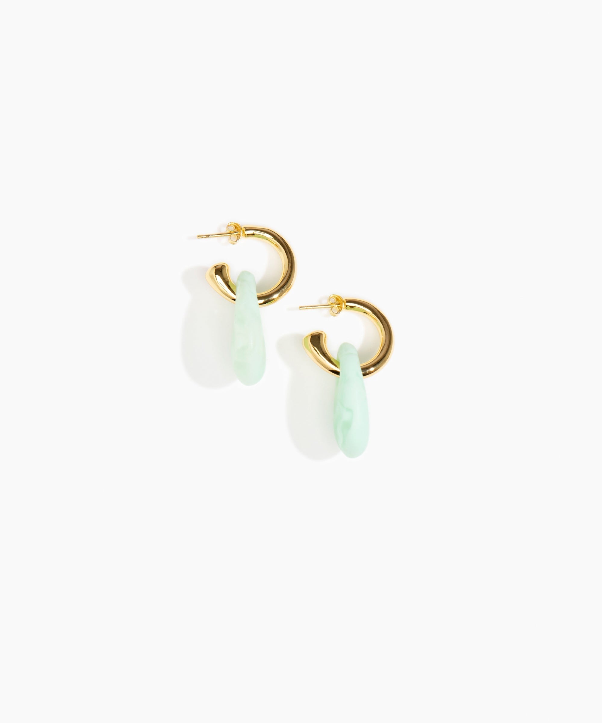 Dinosaur Designs Small Rock Hoop Earrings Earrings in Mint color resin with Brass Hoop Material