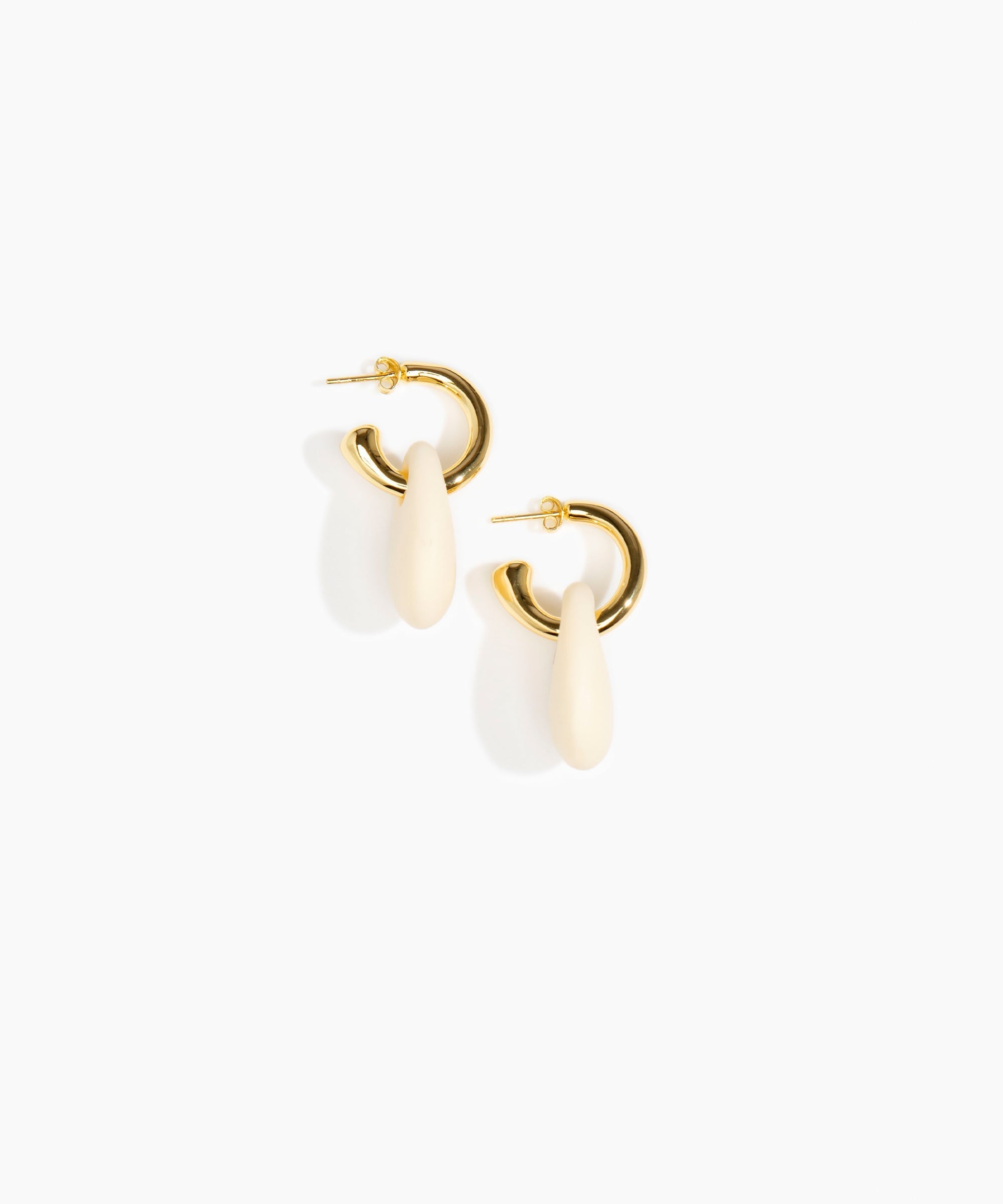 Dinosaur Designs Small Rock Hoop Earrings Earrings in Cream color resin with Brass Hoop Material