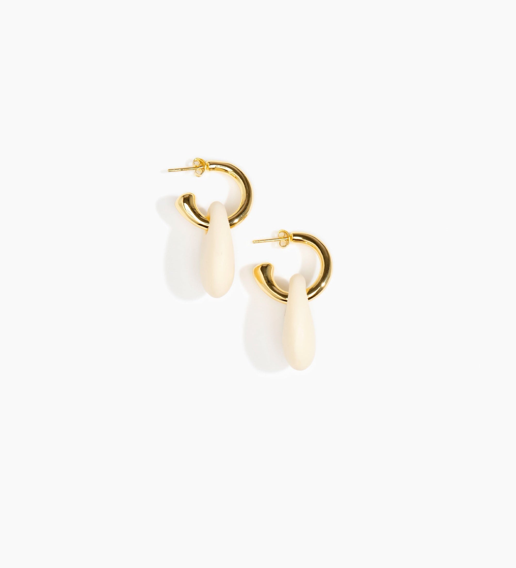 Dinosaur Designs Small Rock Hoop Earrings Earrings in Cream color resin with Brass Hoop Material