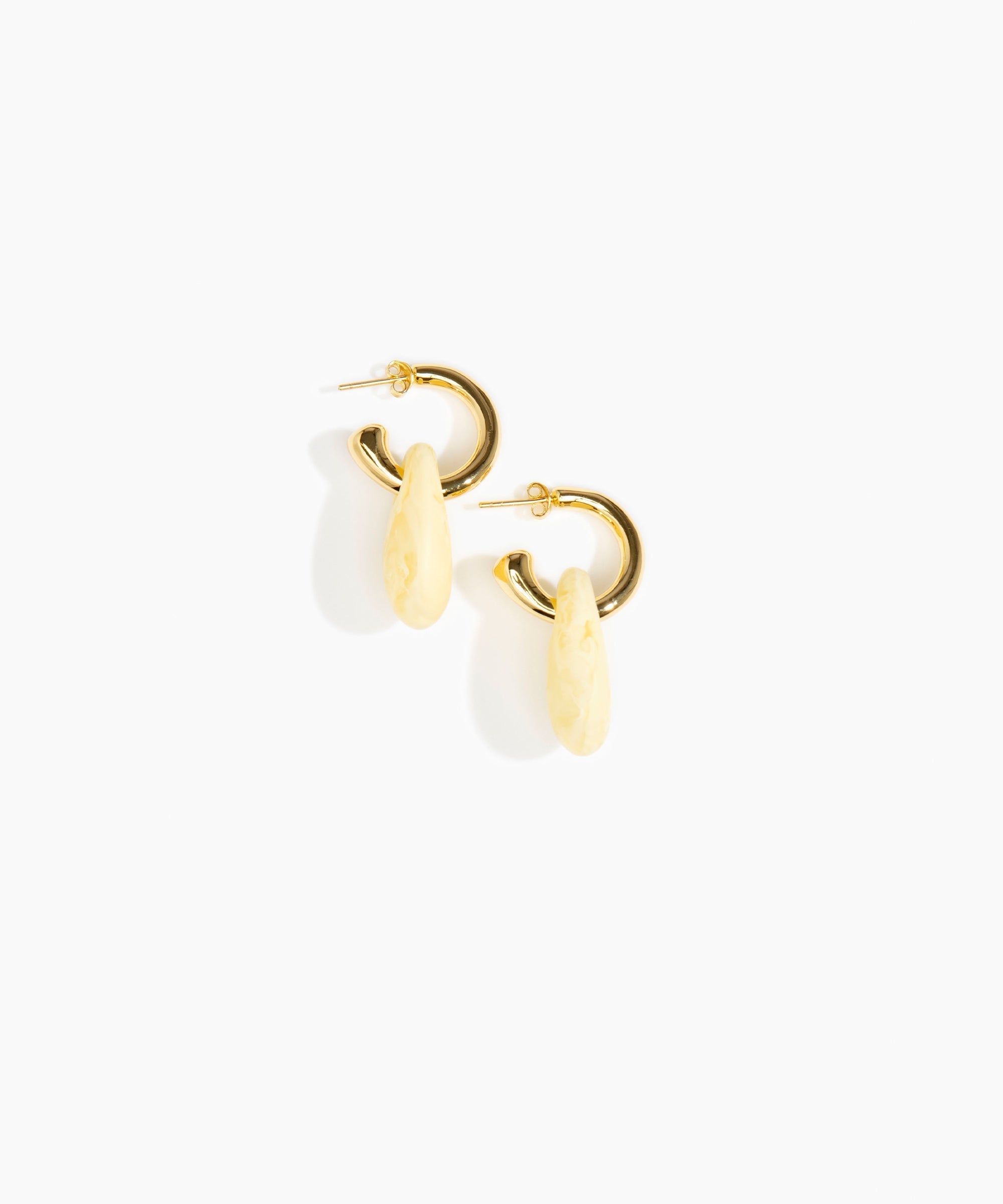 Dinosaur Designs Small Rock Hoop Earrings Earrings in Lemon color resin with Brass Hoop Material