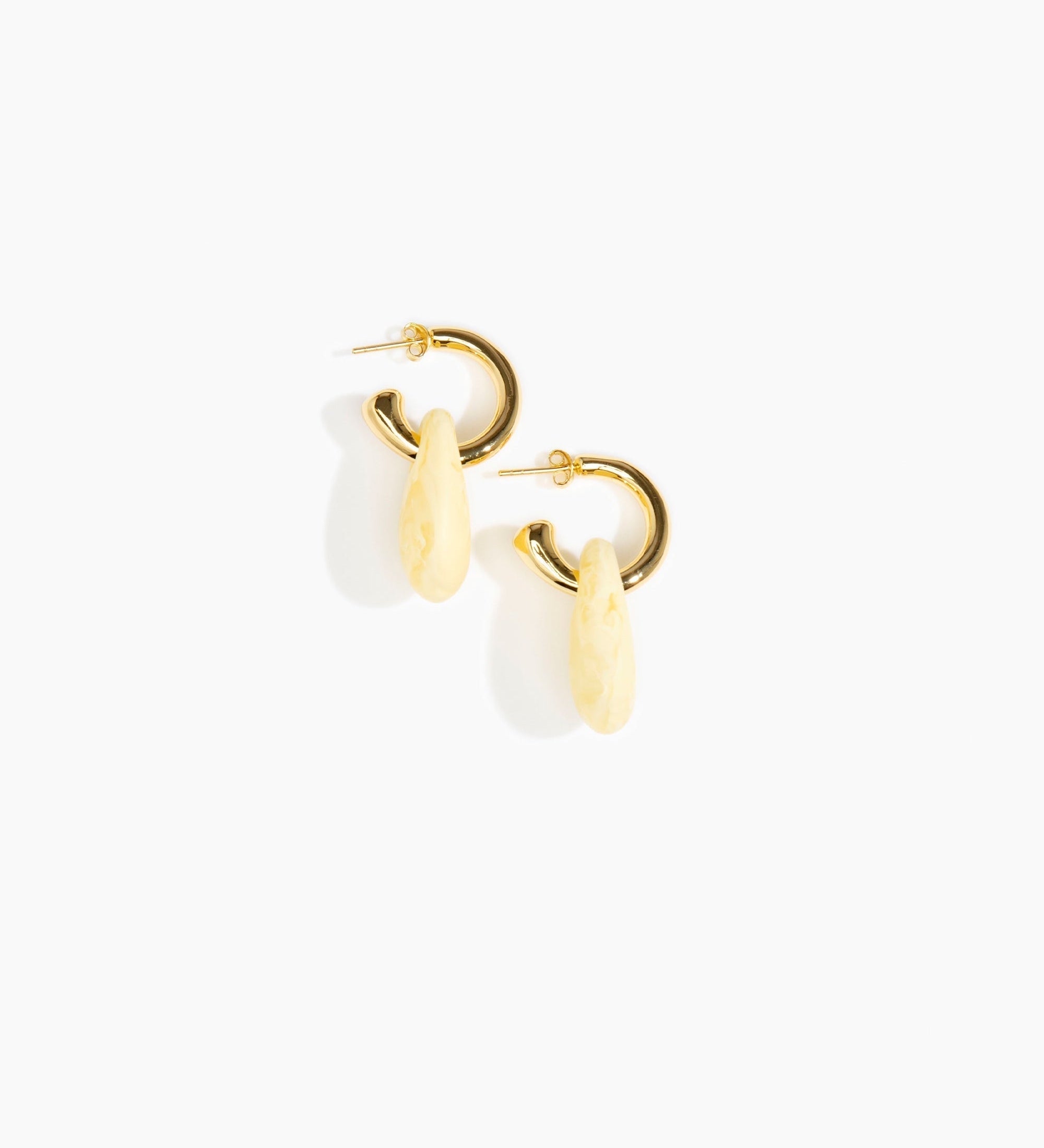 Dinosaur Designs Small Rock Hoop Earrings Earrings in Lemon Colour resin with Brass Hoop Material