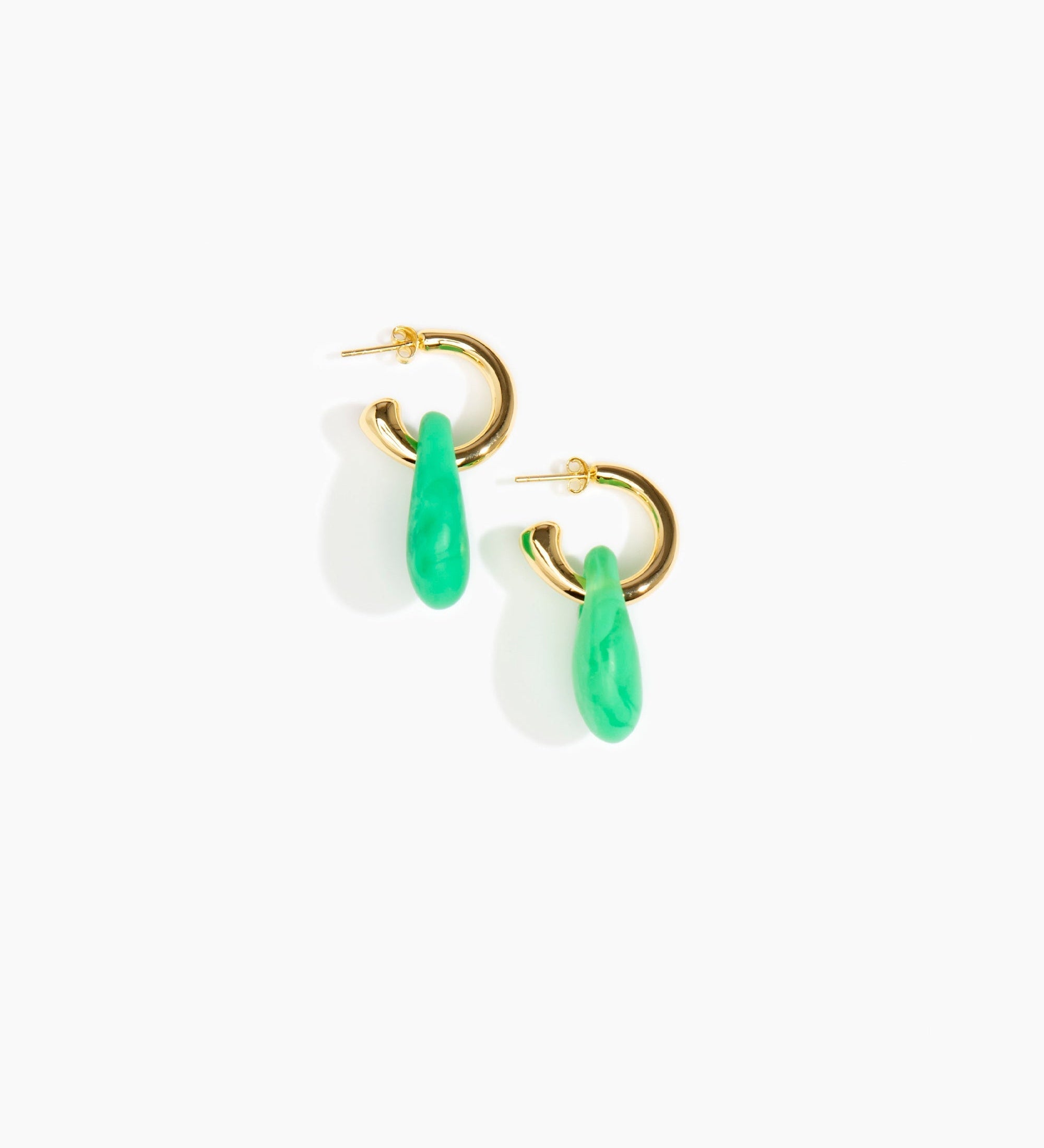 Dinosaur Designs Small Rock Hoop Earrings Earrings in Leaf color resin with Brass Hoop Material