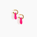 Dinosaur Designs Small Rock Hoop Earrings Earrings in Flamingo color resin with Brass Hoop Material