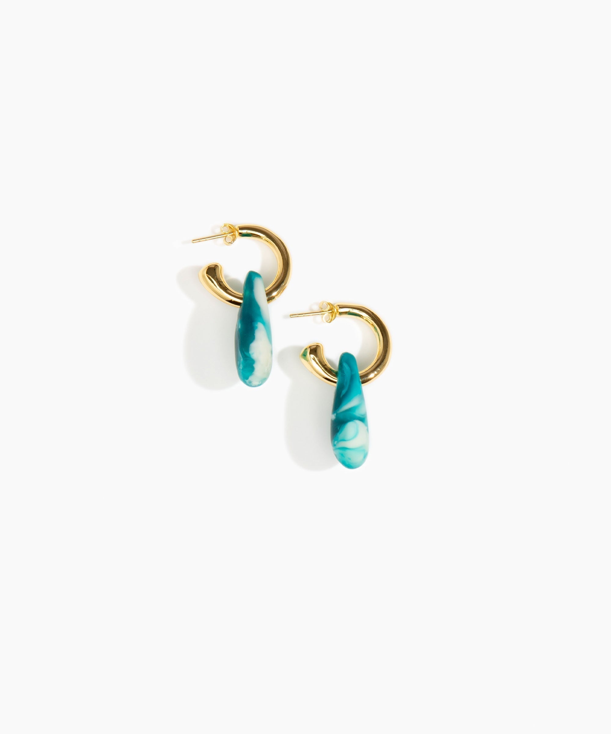 Dinosaur Designs Small Rock Hoop Earrings Earrings in Lagoon color resin with Brass Hoop Material