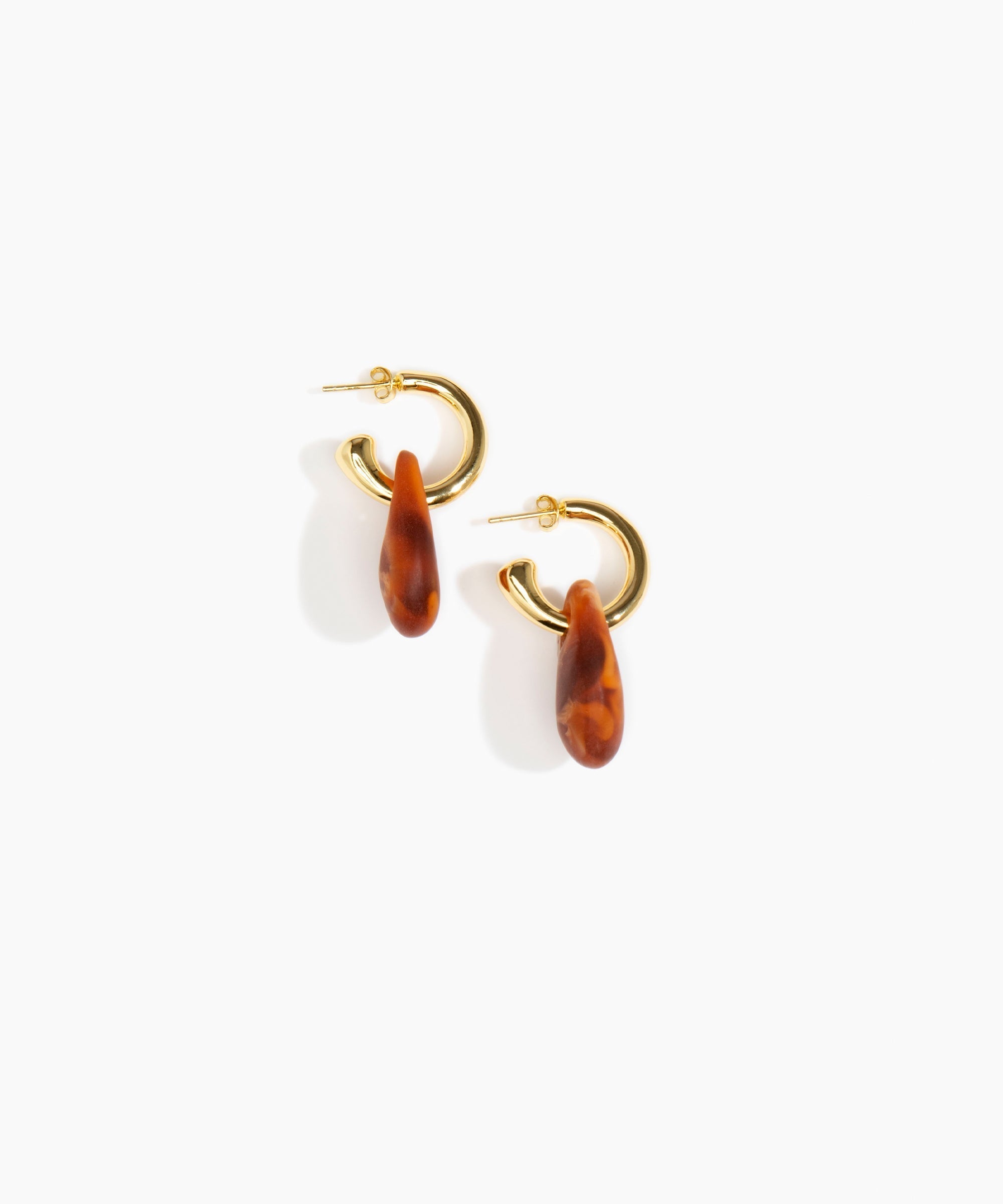 Dinosaur Designs Small Rock Hoop Earrings Earrings in Tortoise color resin with Brass Hoop Material