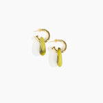 Dinosaur Designs Small Rock Hoop Earrings Earrings in Malachite color resin with Brass Hoop Material