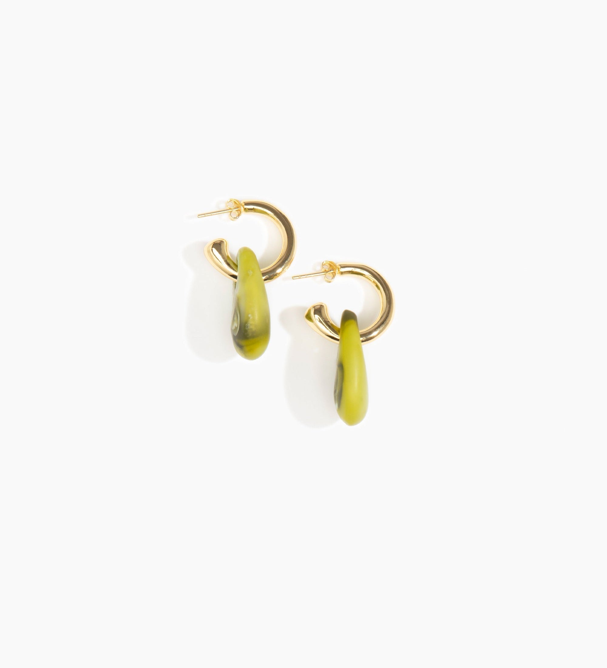 Dinosaur Designs Small Rock Hoop Earrings Earrings in Malachite color resin with Brass Hoop Material