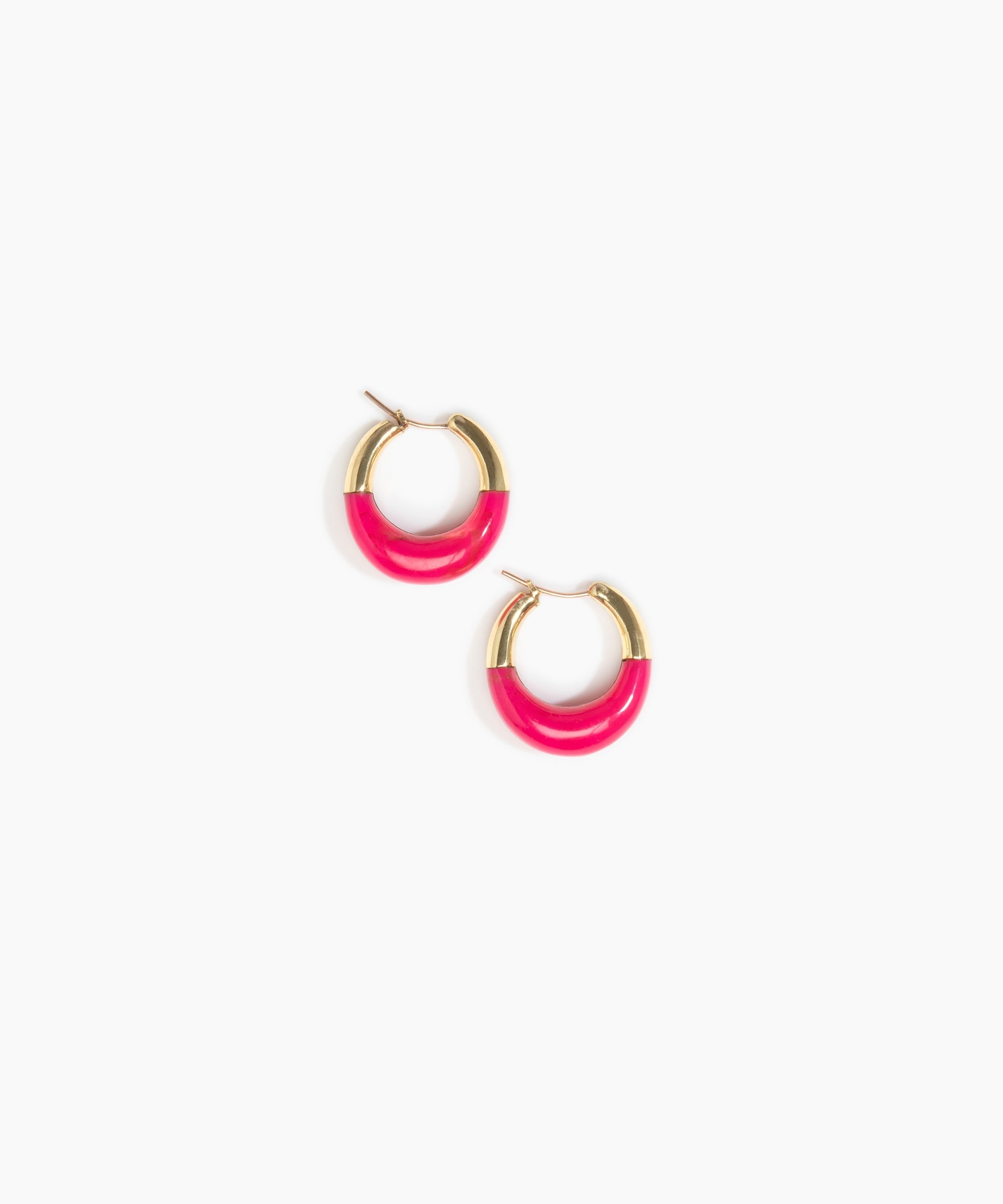 Dinosaur Designs Small Horn Hoop Earrings Earrings in Flamingo color resin 