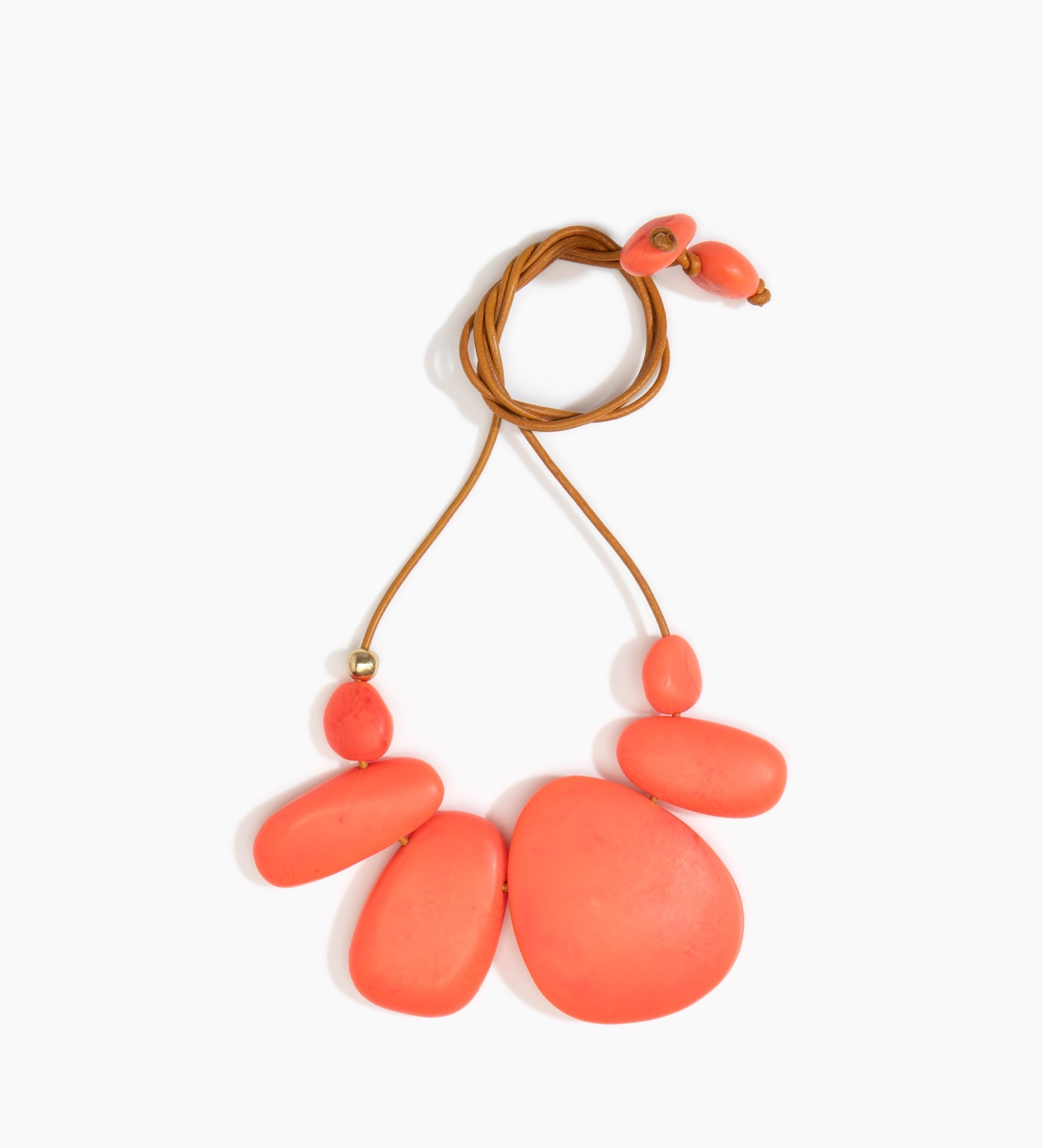 Dinosaur Designs Riverstone Choker Necklaces in Lychee color resin with Brass Bead on Tan Leather Material