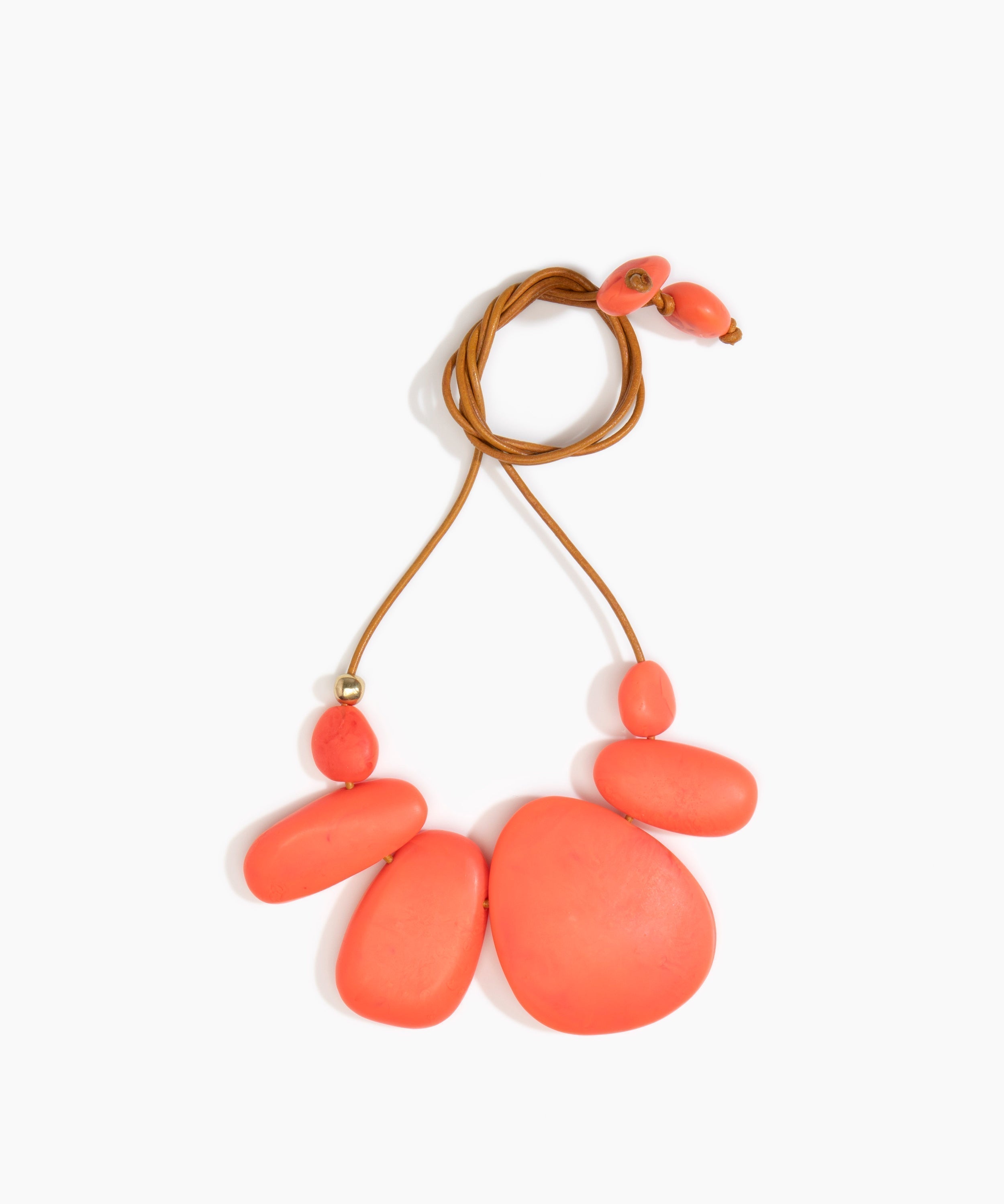 Dinosaur Designs Riverstone Choker Necklaces in Lychee color resin with Brass Bead on Tan Leather Material