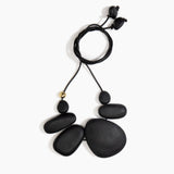 Dinosaur Designs Riverstone Choker Necklaces in Black color resin with Silver 925 Bead on Black Leather Material