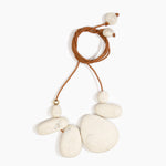 Dinosaur Designs Riverstone Choker Necklaces in Chalk Swirl color resin with Brass Bead on Tan Leather Material