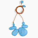 Dinosaur Designs Riverstone Choker Necklaces in Sky color resin with Brass Bead on Tan Leather Material