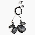 Dinosaur Designs Riverstone Choker Necklaces in Black Marble color resin with Silver 925 Bead on Black Leather Material